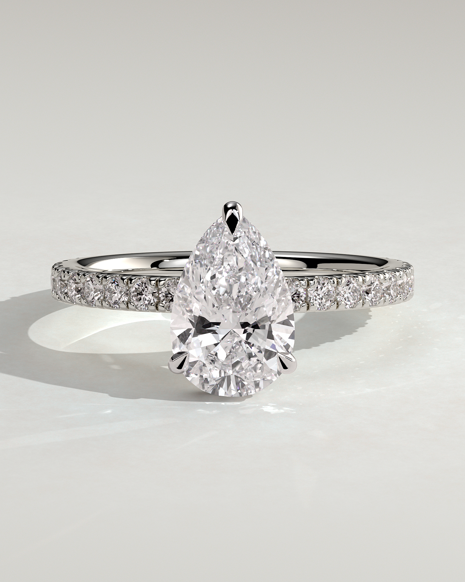 Keira - 3 Claw Pear Pav Solitaire with Hidden Halo - 18k White Gold