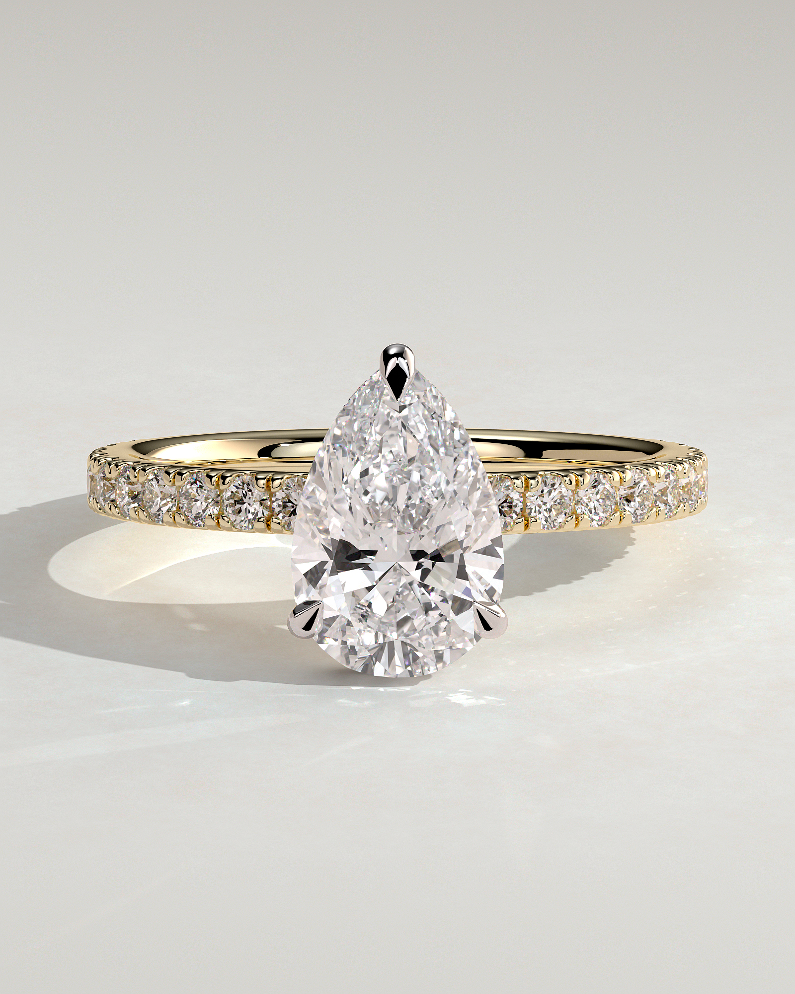 Keira - 3 Claw Pear Pav Solitaire with Hidden Halo - 18k Yellow Gold / 18k White Gold