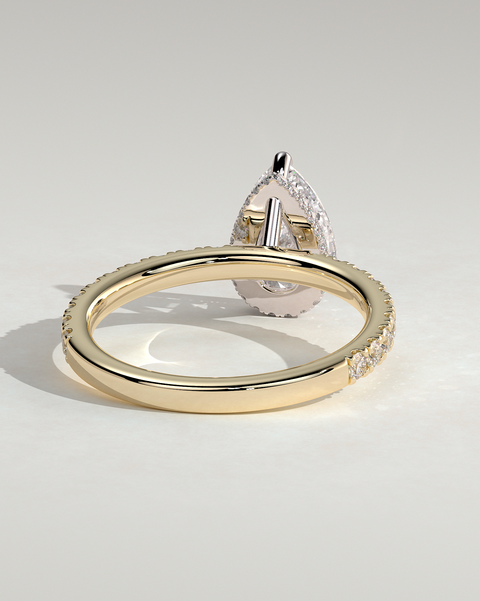 Keira - 3 Claw Pear Pav Solitaire with Hidden Halo - 18k Yellow Gold / 18k White Gold