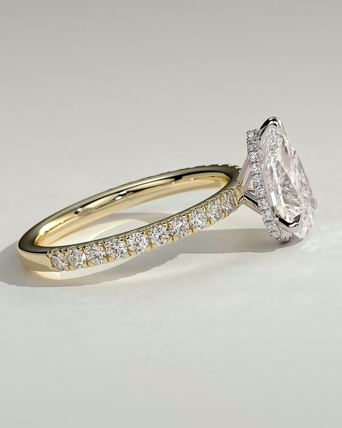 Keira - 3 Claw Pear Pav Solitaire with Hidden Halo - 18k Yellow Gold / 18k White Gold