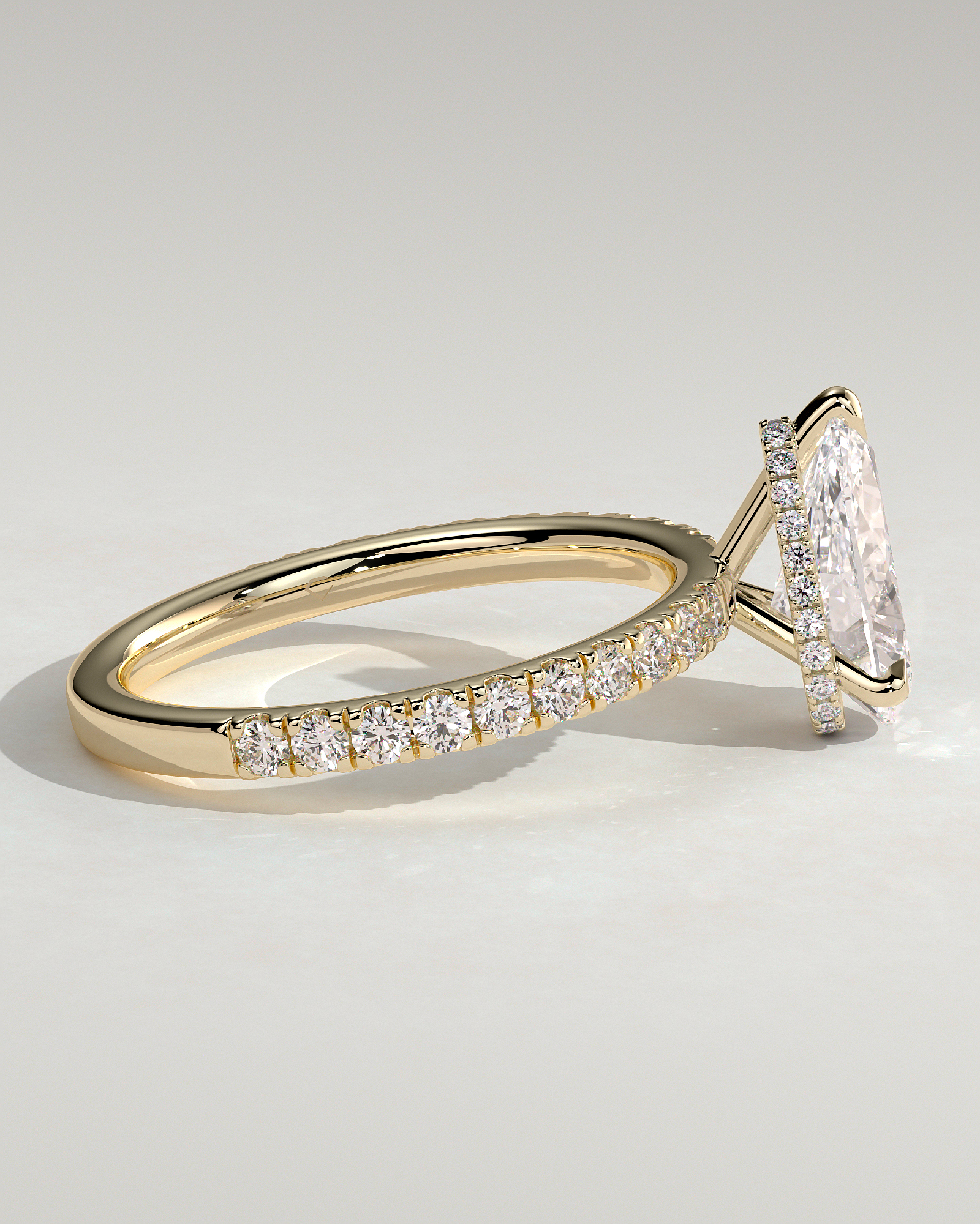 Keira - 3 Claw Pear Pav Solitaire with Hidden Halo - 18k Yellow Gold