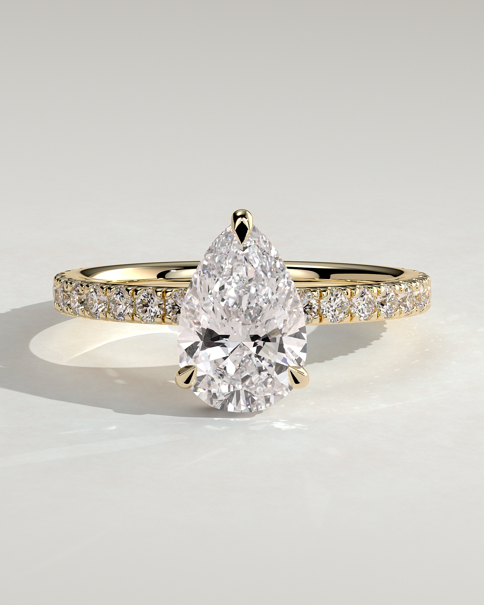 Keira - 3 Claw Pear Pav Solitaire with Hidden Halo - 18k Yellow Gold