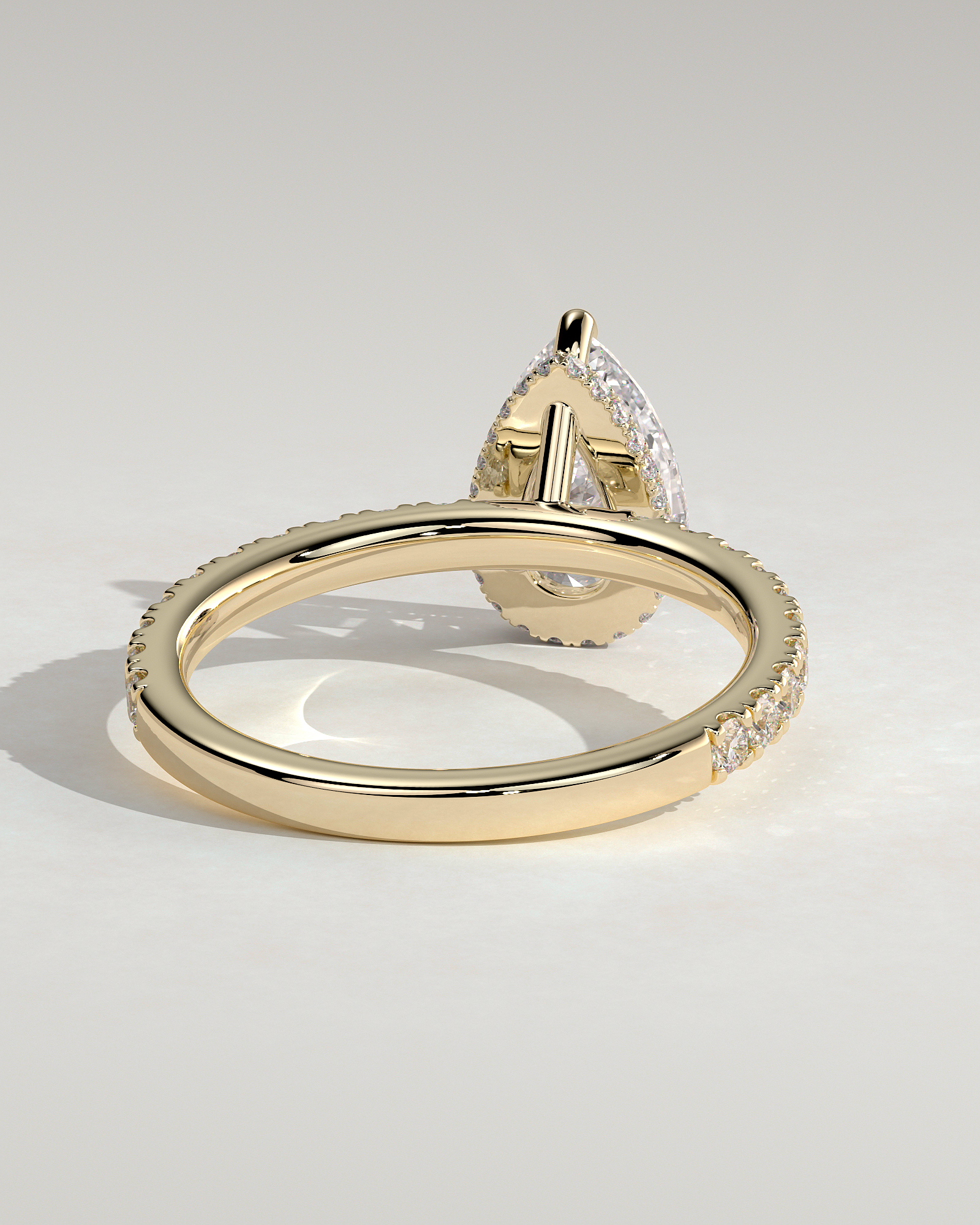 Keira - 3 Claw Pear Pav Solitaire with Hidden Halo - 18k Yellow Gold