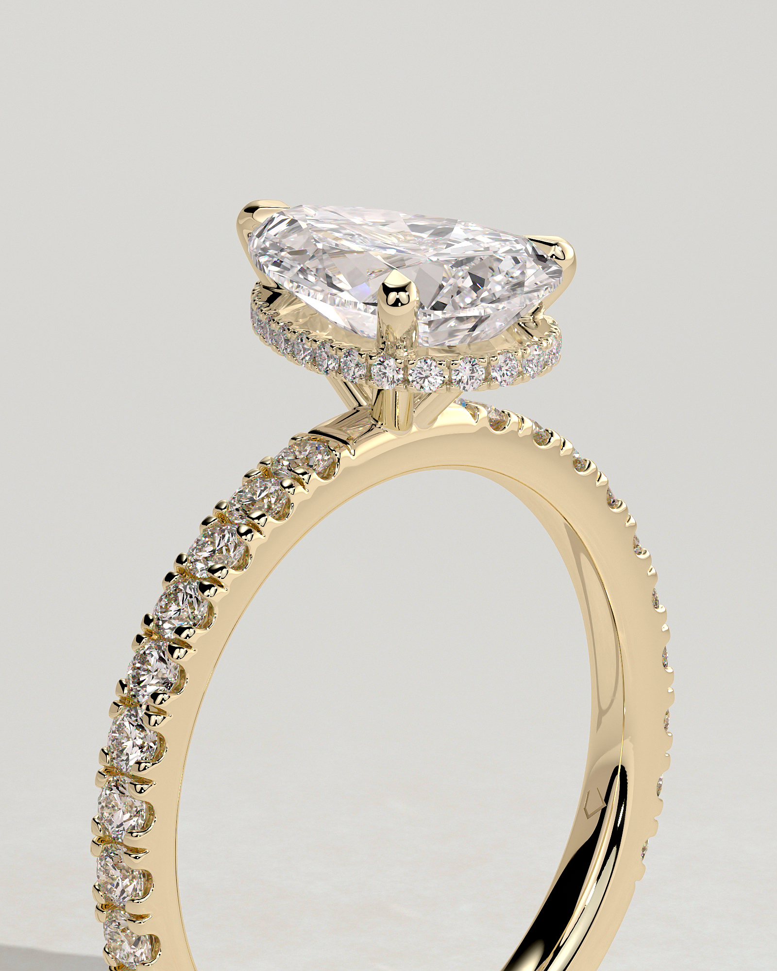 Keira - 3 Claw Pear Pav Solitaire with Hidden Halo - 18k Yellow Gold