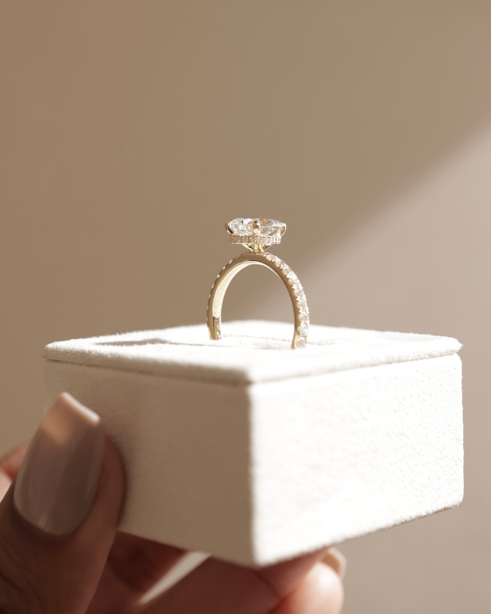 Keira - 3 Claw Pear Pav Solitaire with Hidden Halo Lifestyle Image