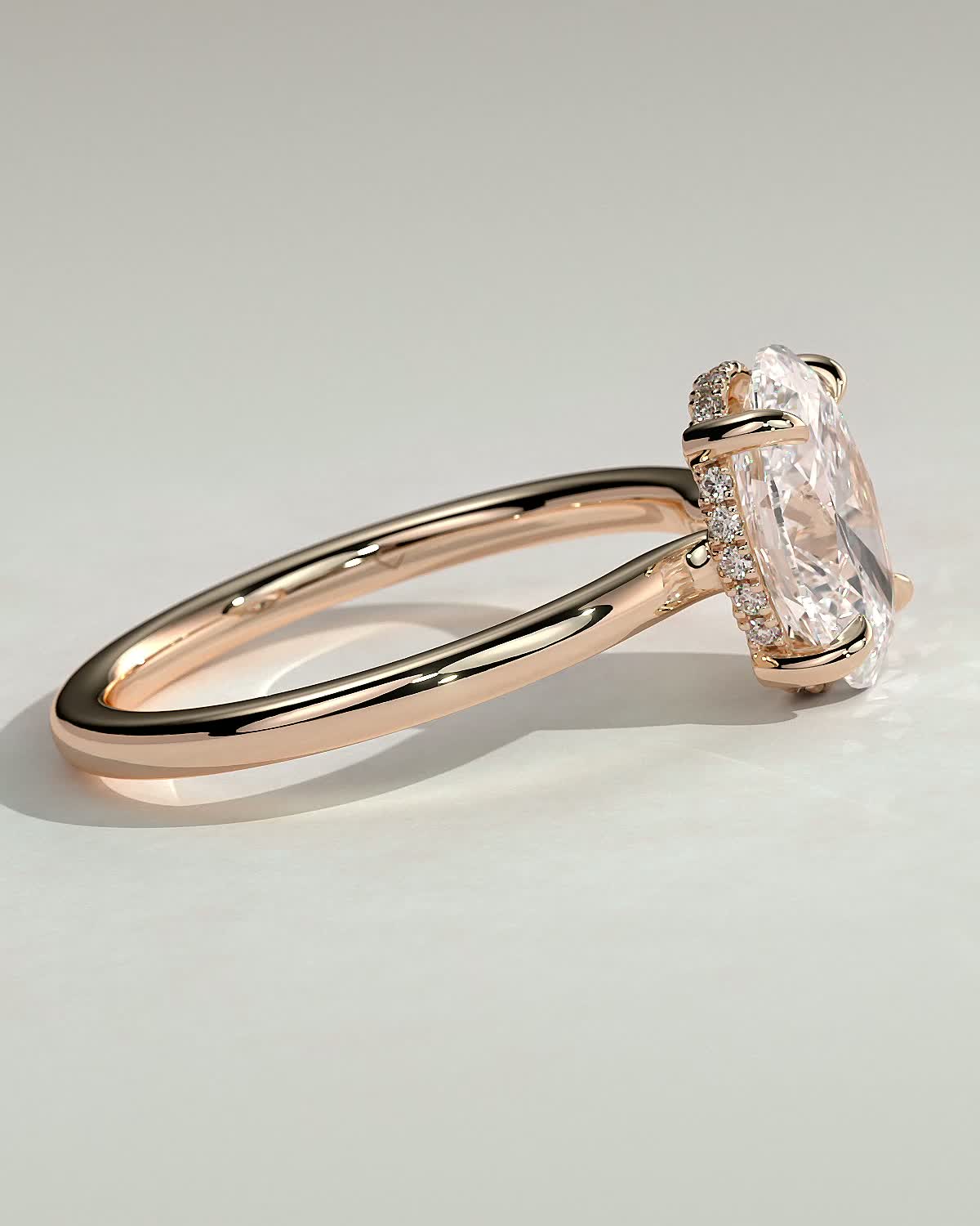 Kiana - Oval Floating Low Set Flush Solitaire with Hidden Halo - 18k Rose Gold