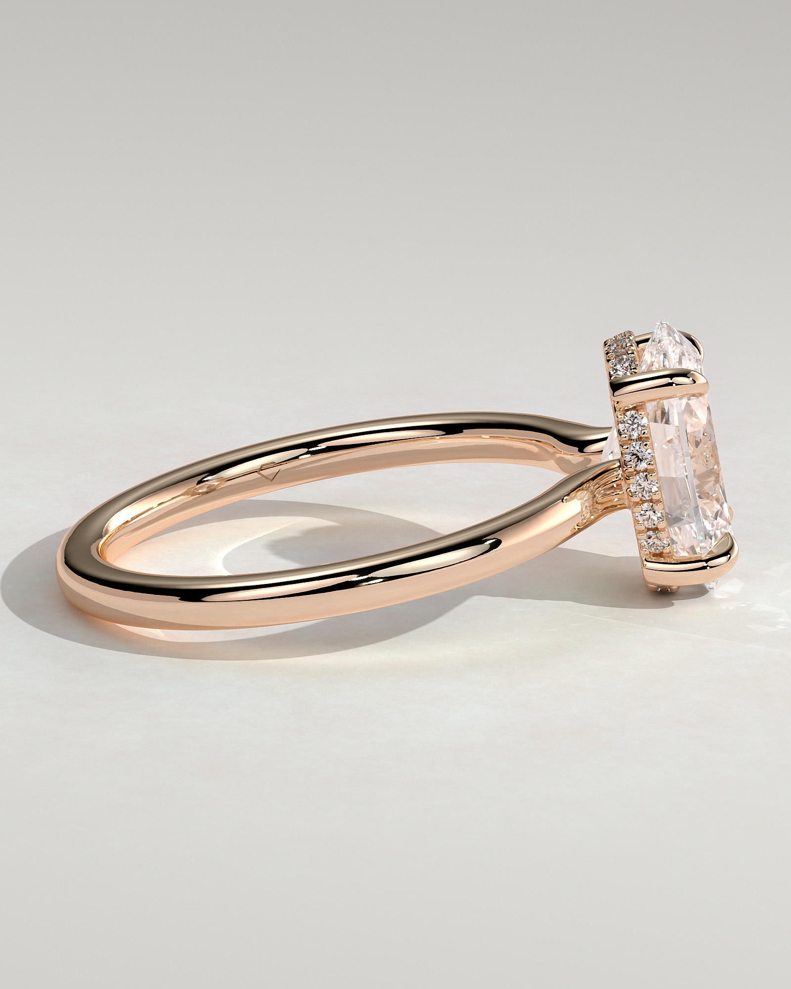 Kiana - Oval Floating Low Set Flush Solitaire with Hidden Halo - 18k Rose Gold