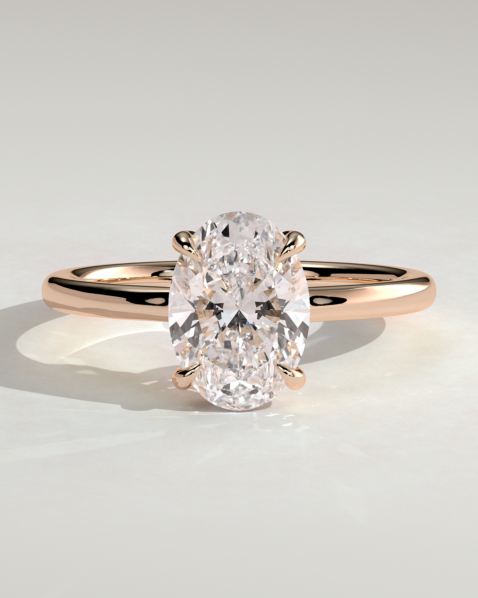 Kiana - Oval Floating Low Set Flush Solitaire with Hidden Halo - 18k Rose Gold