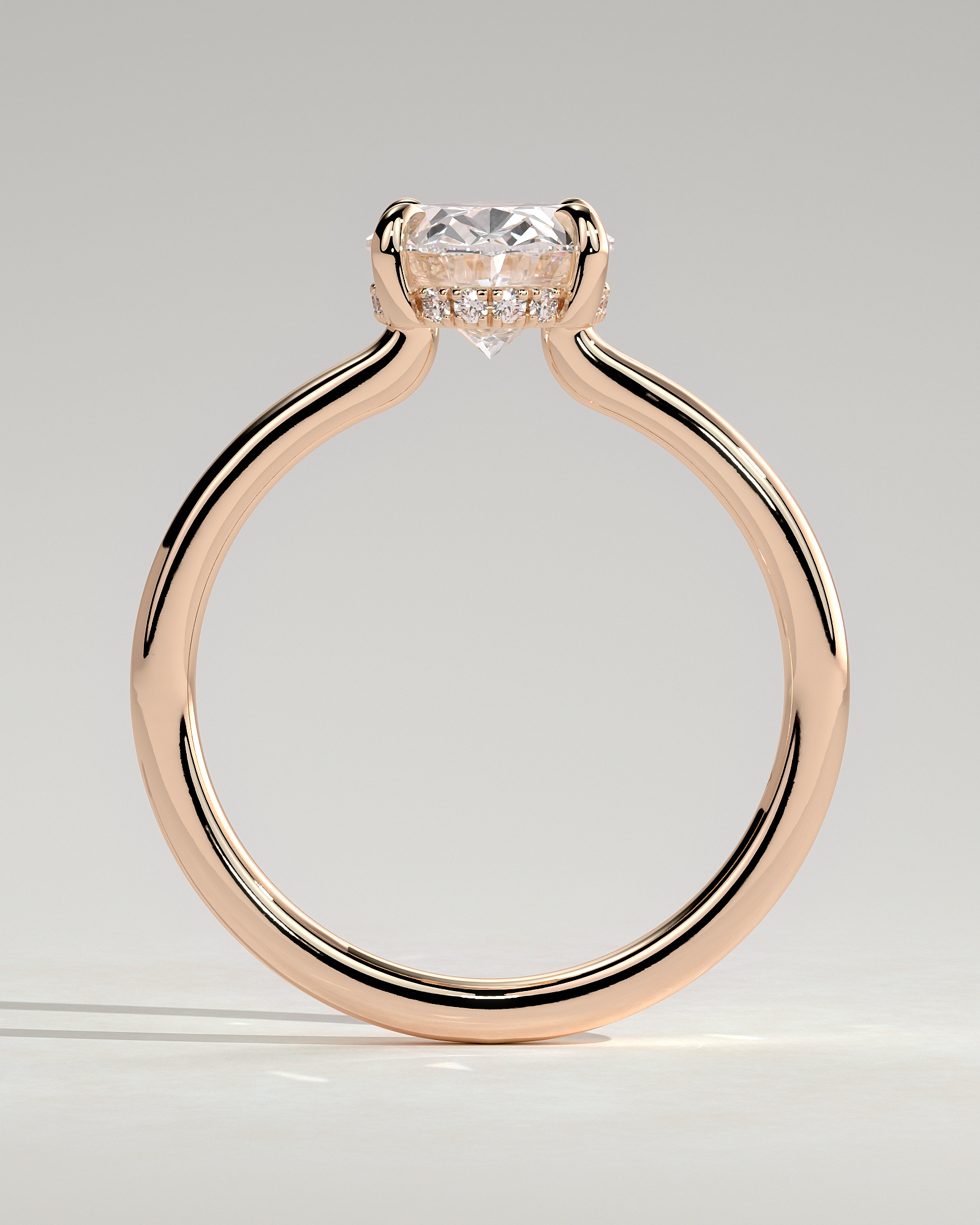 Kiana - Oval Floating Low Set Flush Solitaire with Hidden Halo - 18k Rose Gold