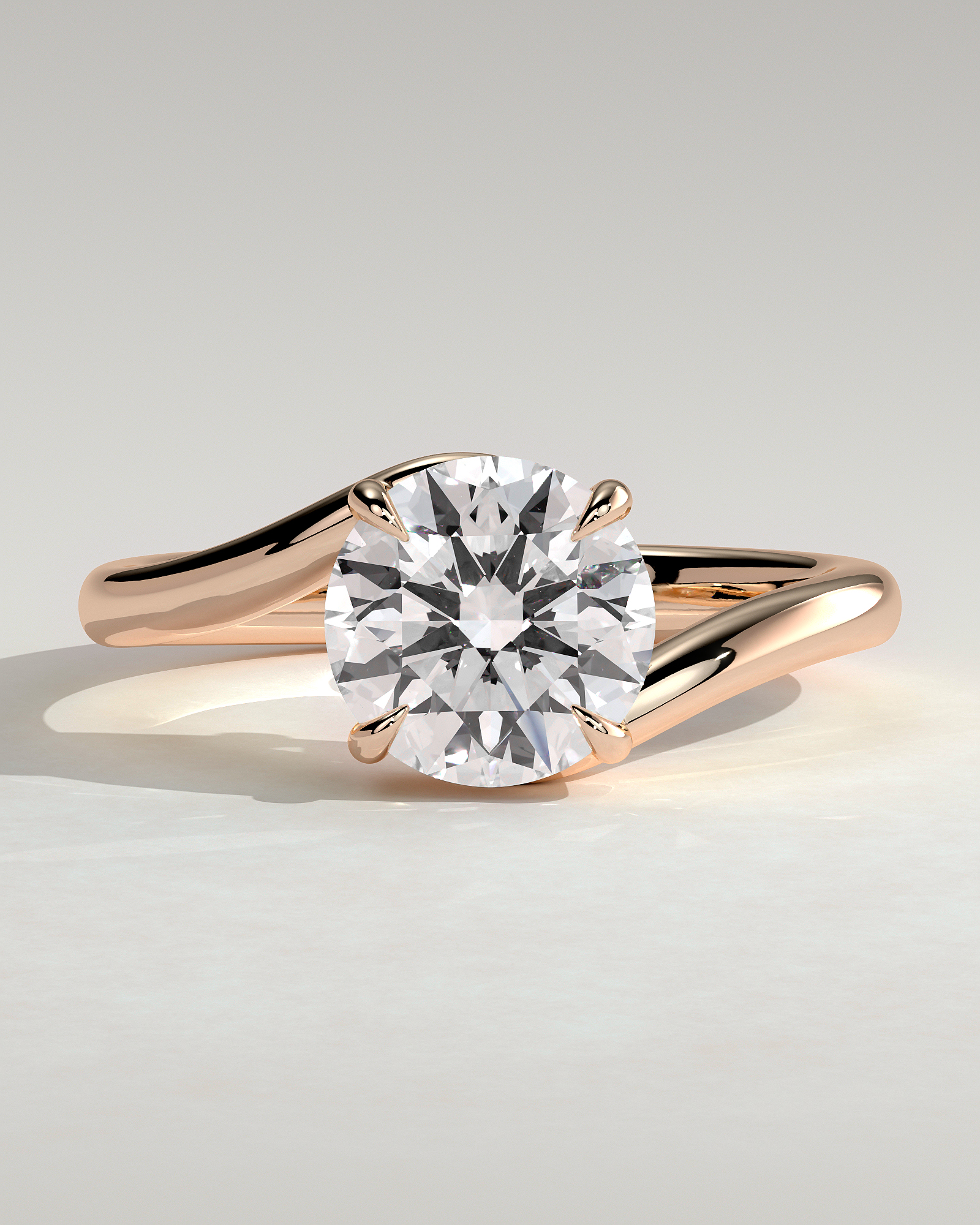 Round 4 Claw Solitaire with Bypass Band Engagement Ring - 18k Rose Gold