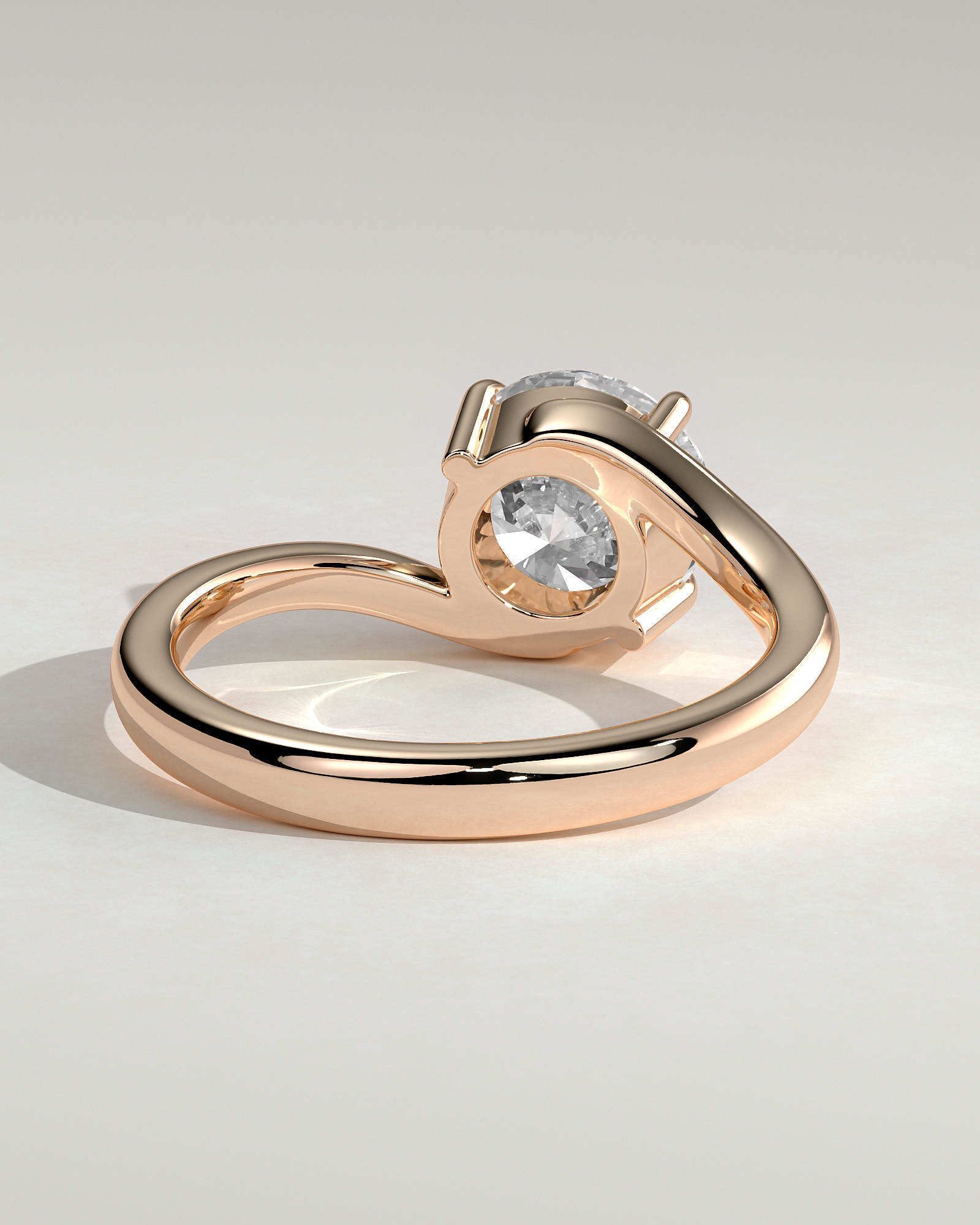 Round 4 Claw Solitaire with Bypass Band Engagement Ring - 18k Rose Gold