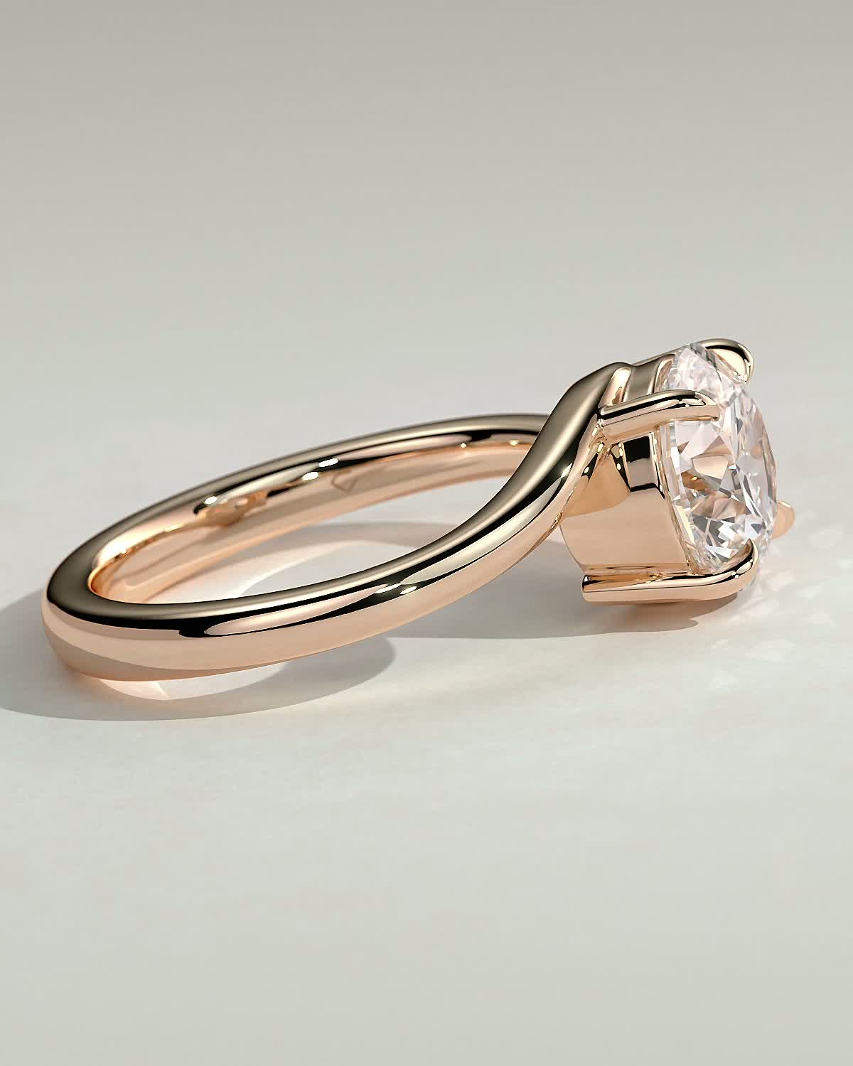 Round 4 Claw Solitaire with Bypass Band Engagement Ring - 18k Rose Gold
