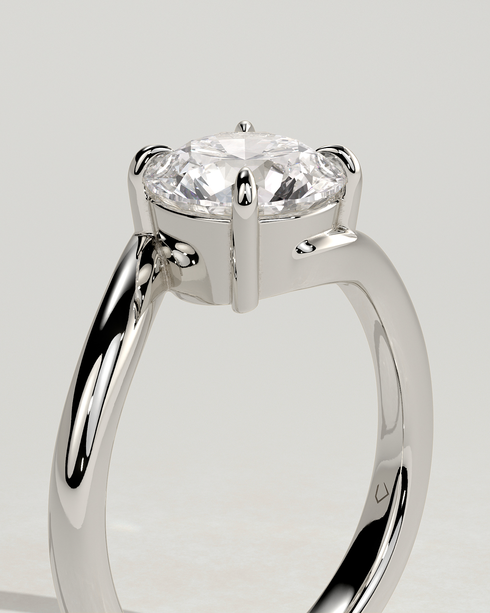 Round 4 Claw Solitaire with Bypass Band Engagement Ring - 18k White Gold