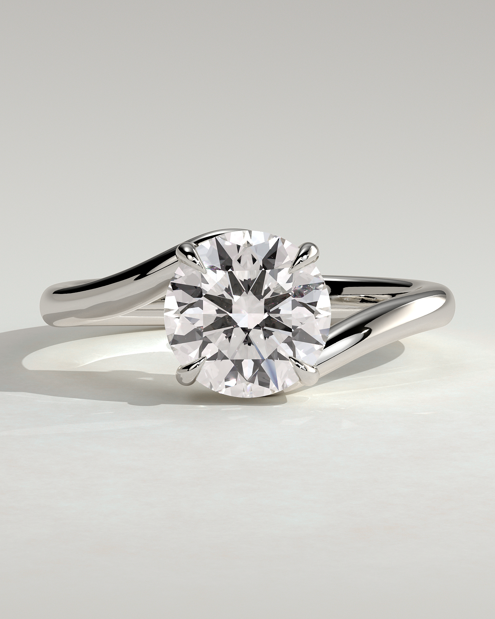 Round 4 Claw Solitaire with Bypass Band Engagement Ring - 18k White Gold