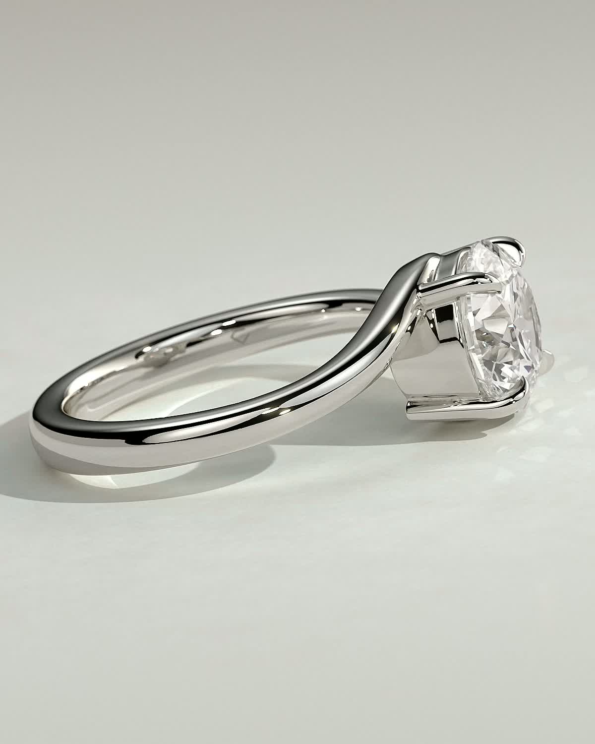 Round 4 Claw Solitaire with Bypass Band Engagement Ring - 18k White Gold