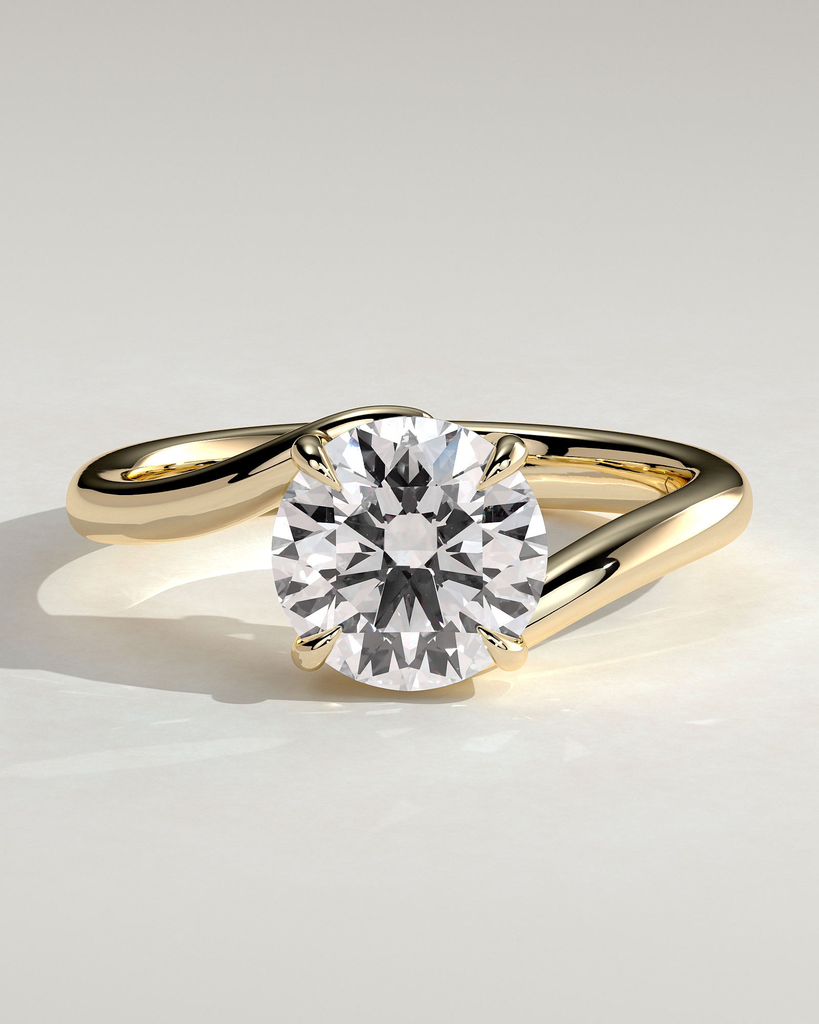 Round 4 Claw Solitaire with Bypass Band Engagement Ring - 18k Yellow Gold