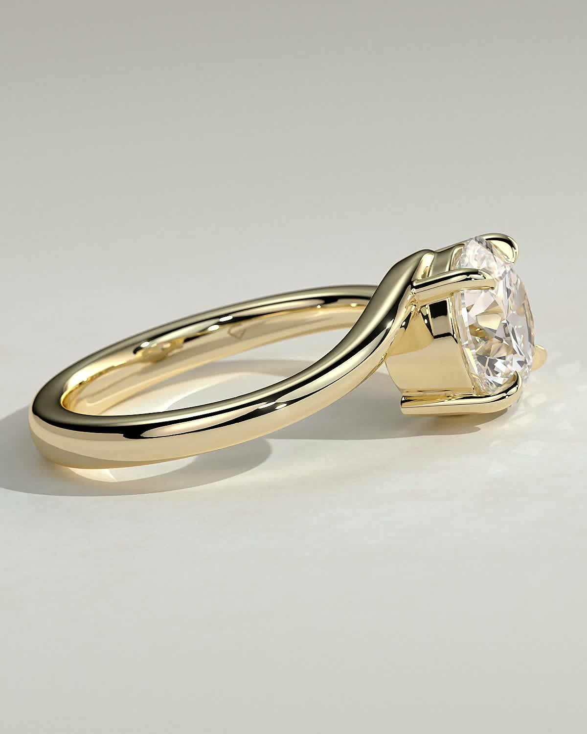 Round 4 Claw Solitaire with Bypass Band Engagement Ring - 18k Yellow Gold