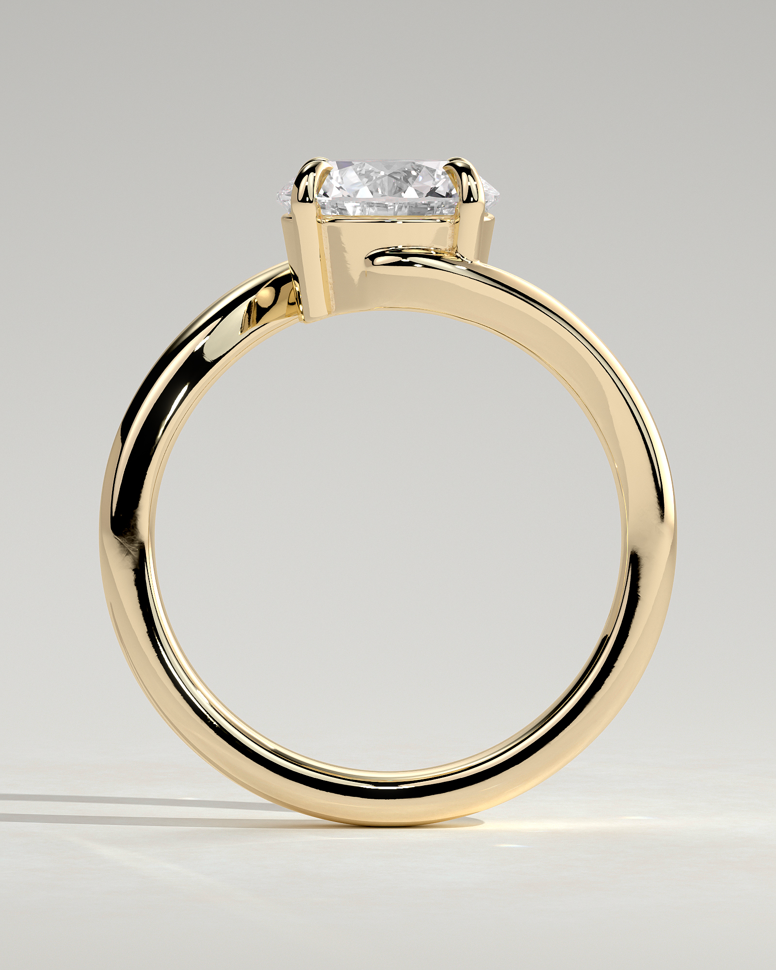 Round 4 Claw Solitaire with Bypass Band Engagement Ring - 18k Yellow Gold