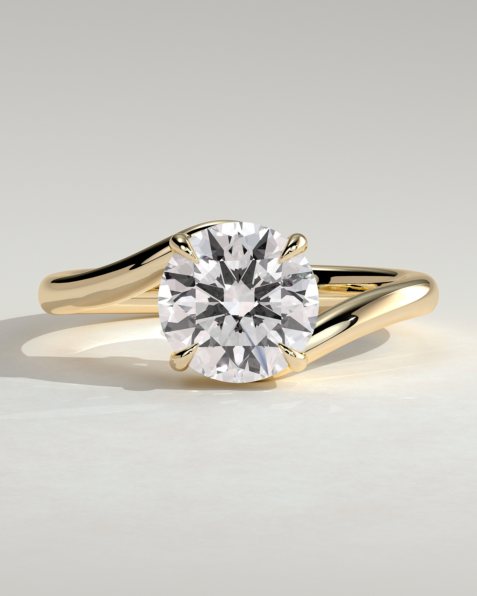 Round 4 Claw Solitaire with Bypass Band Engagement Ring - 18k Yellow Gold