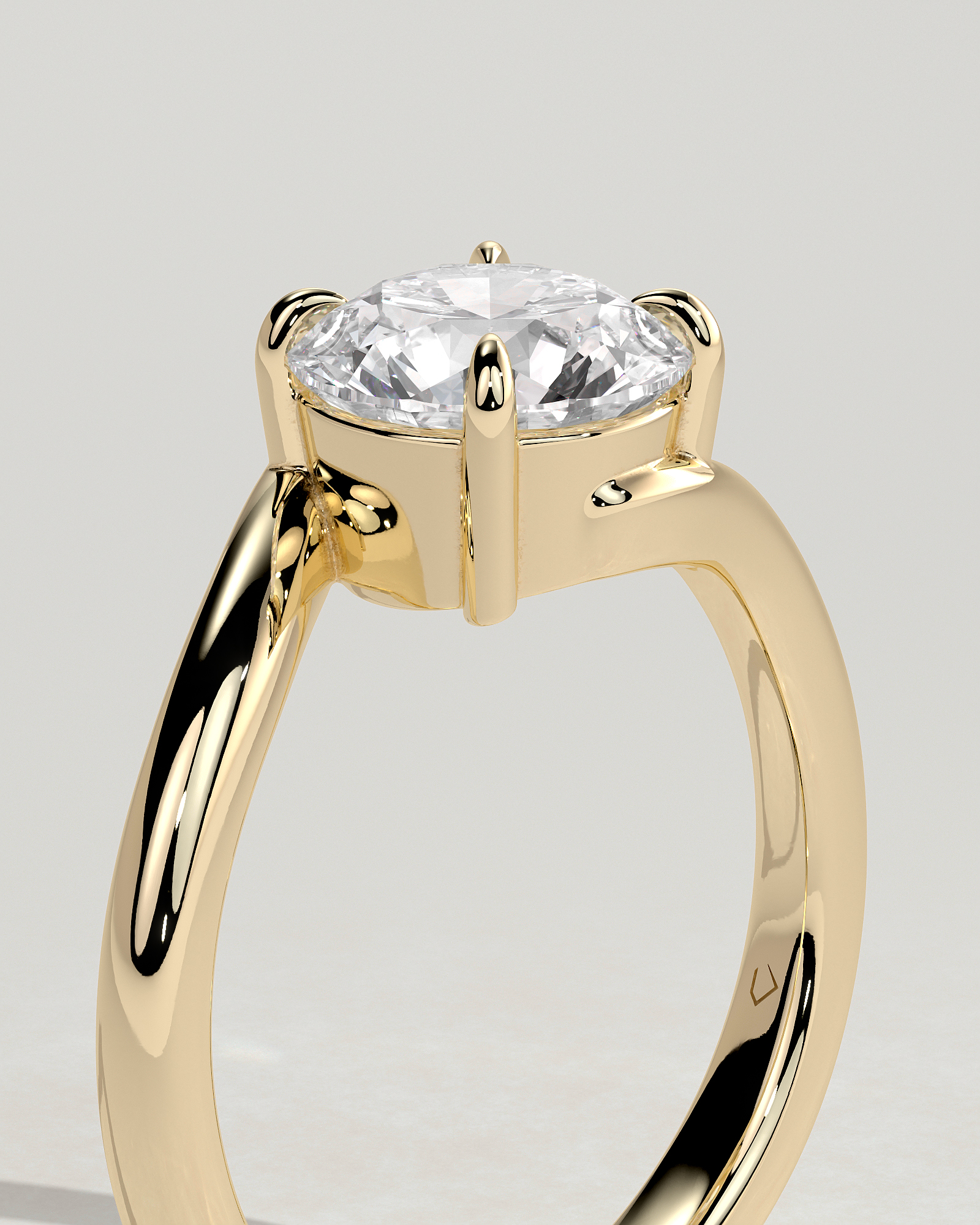 Round 4 Claw Solitaire with Bypass Band Engagement Ring - 18k Yellow Gold