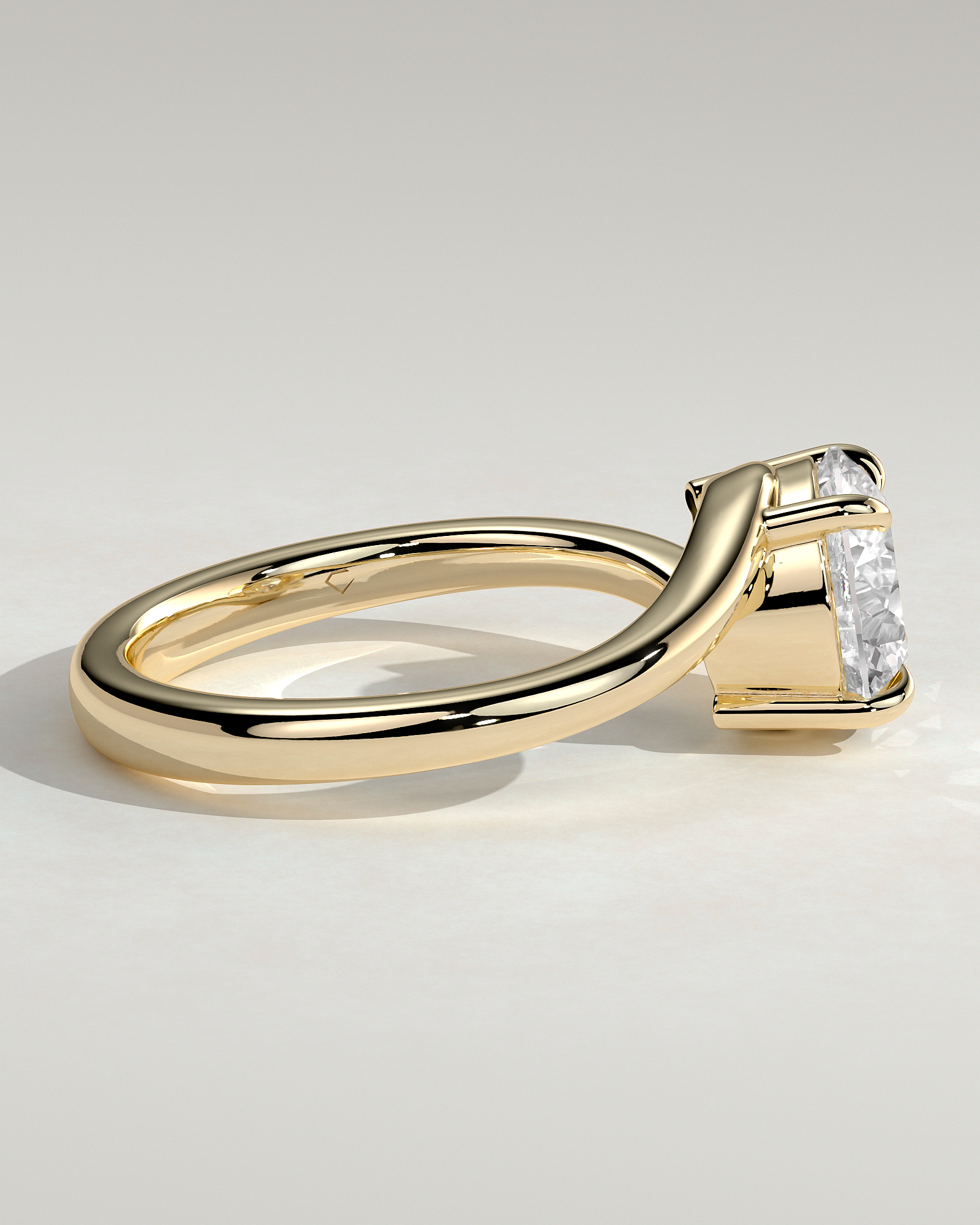 Round 4 Claw Solitaire with Bypass Band Engagement Ring - 18k Yellow Gold