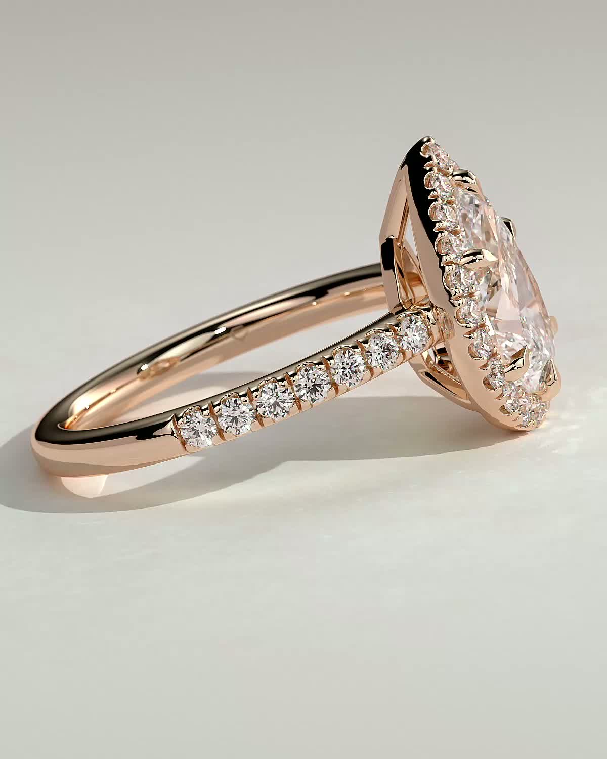 Kirsten  Pear Halo with Pave - 18k Rose Gold