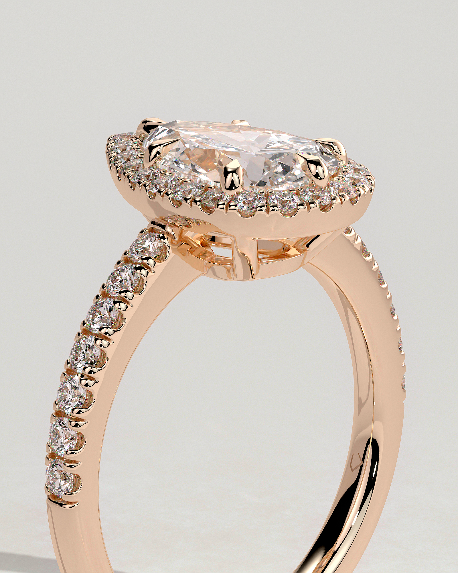 Kirsten  Pear Halo with Pave - 18k Rose Gold