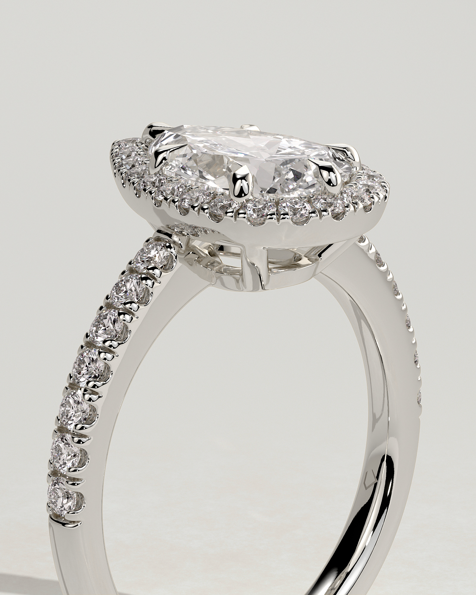 Kirsten  Pear Halo with Pave - 18k White Gold