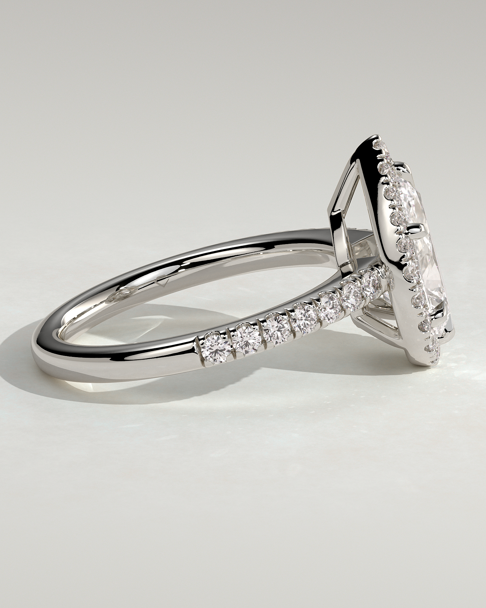 Kirsten  Pear Halo with Pave - 18k White Gold