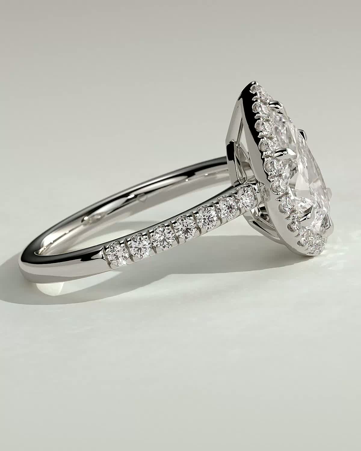 Kirsten  Pear Halo with Pave - 18k White Gold