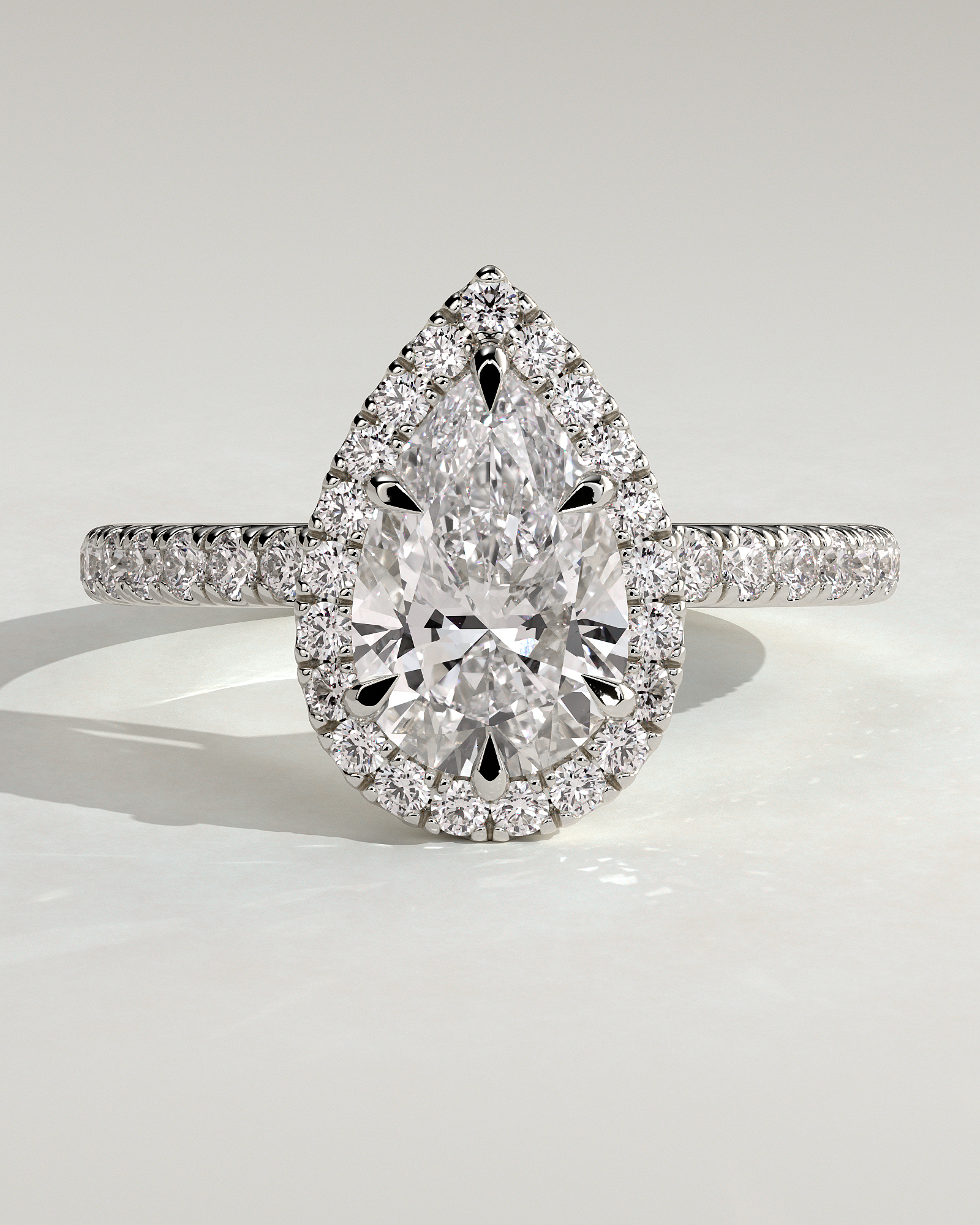 Kirsten  Pear Halo with Pave - 18k White Gold