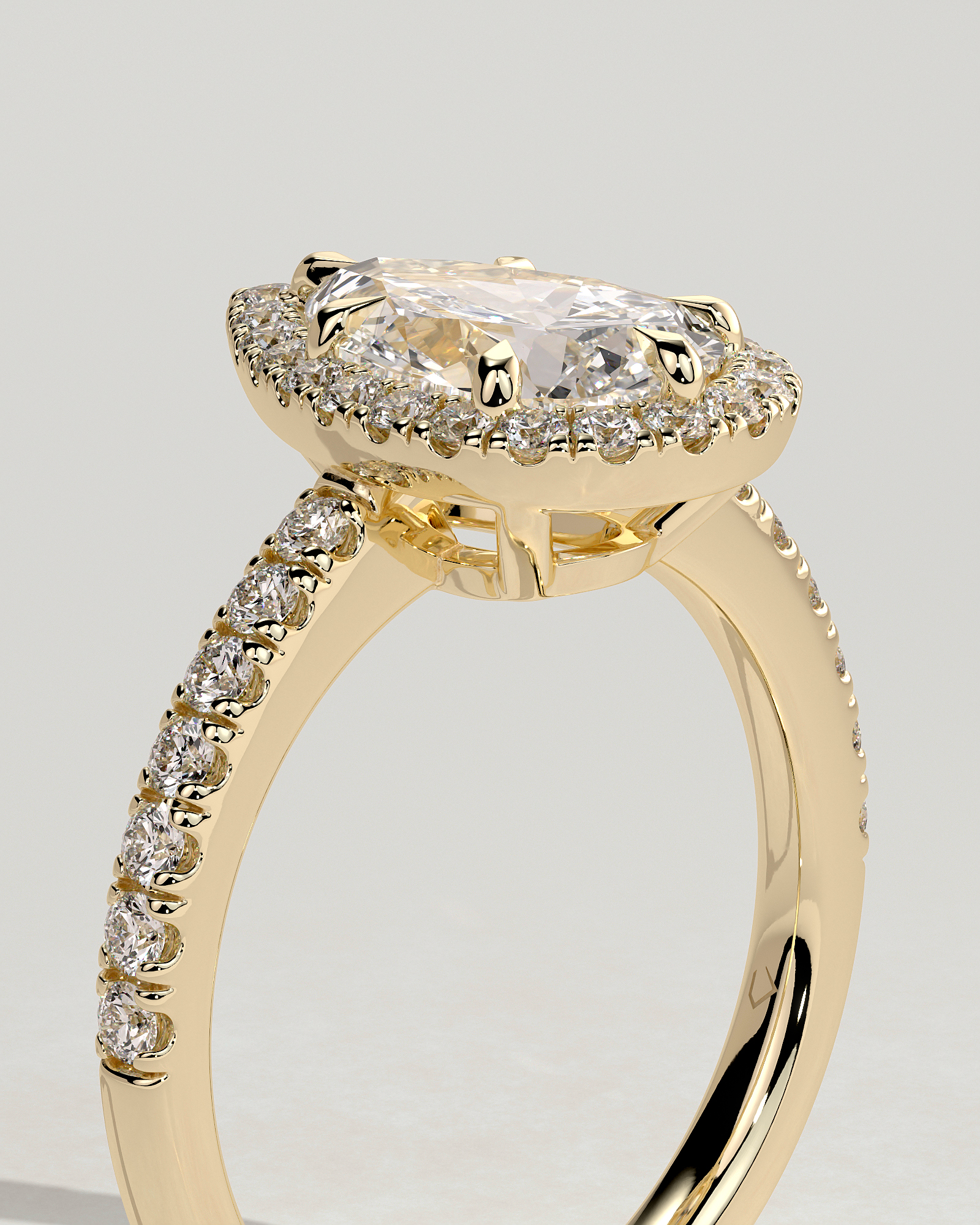 Kirsten  Pear Halo with Pave - 18k Yellow Gold