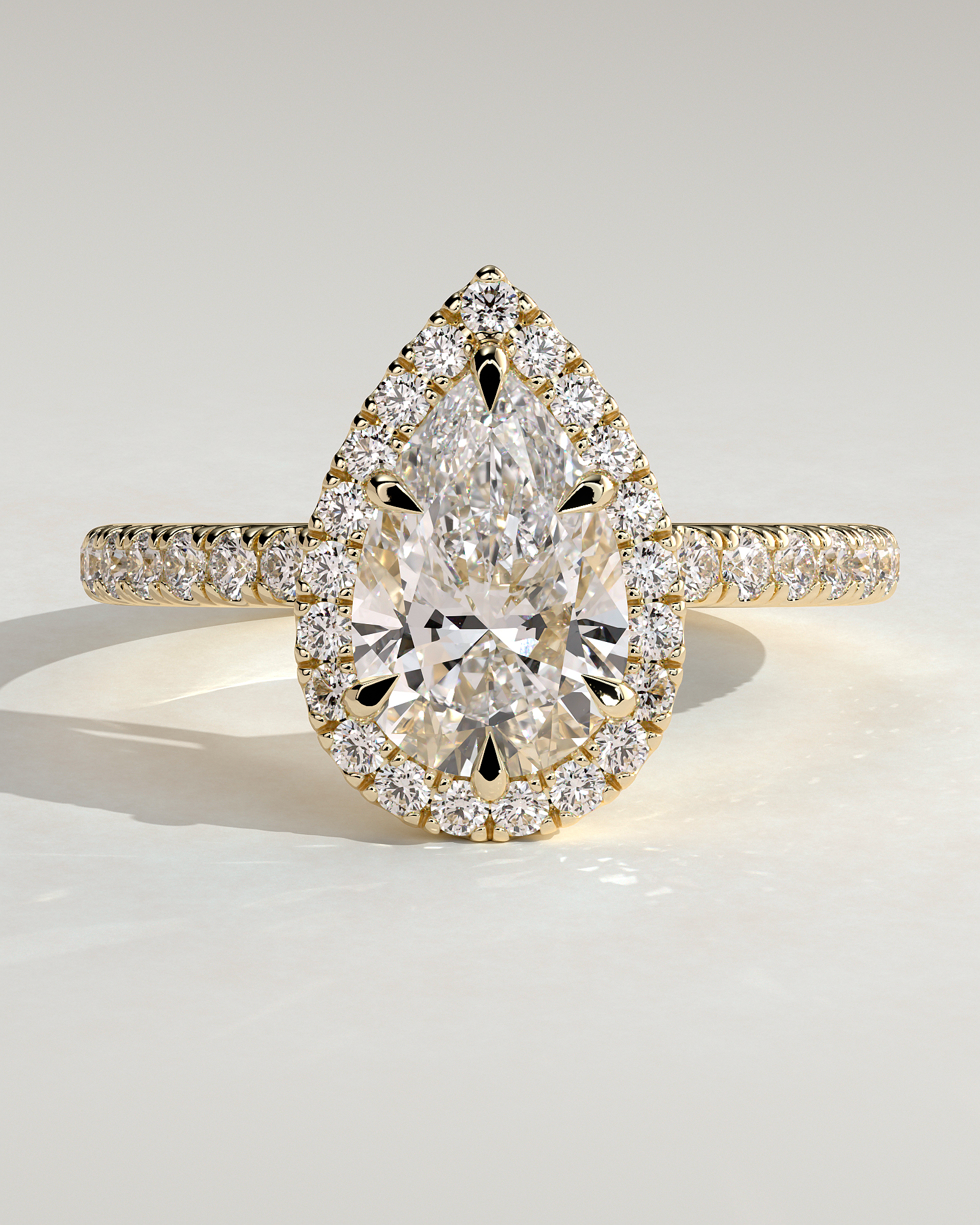 Kirsten  Pear Halo with Pave - 18k Yellow Gold
