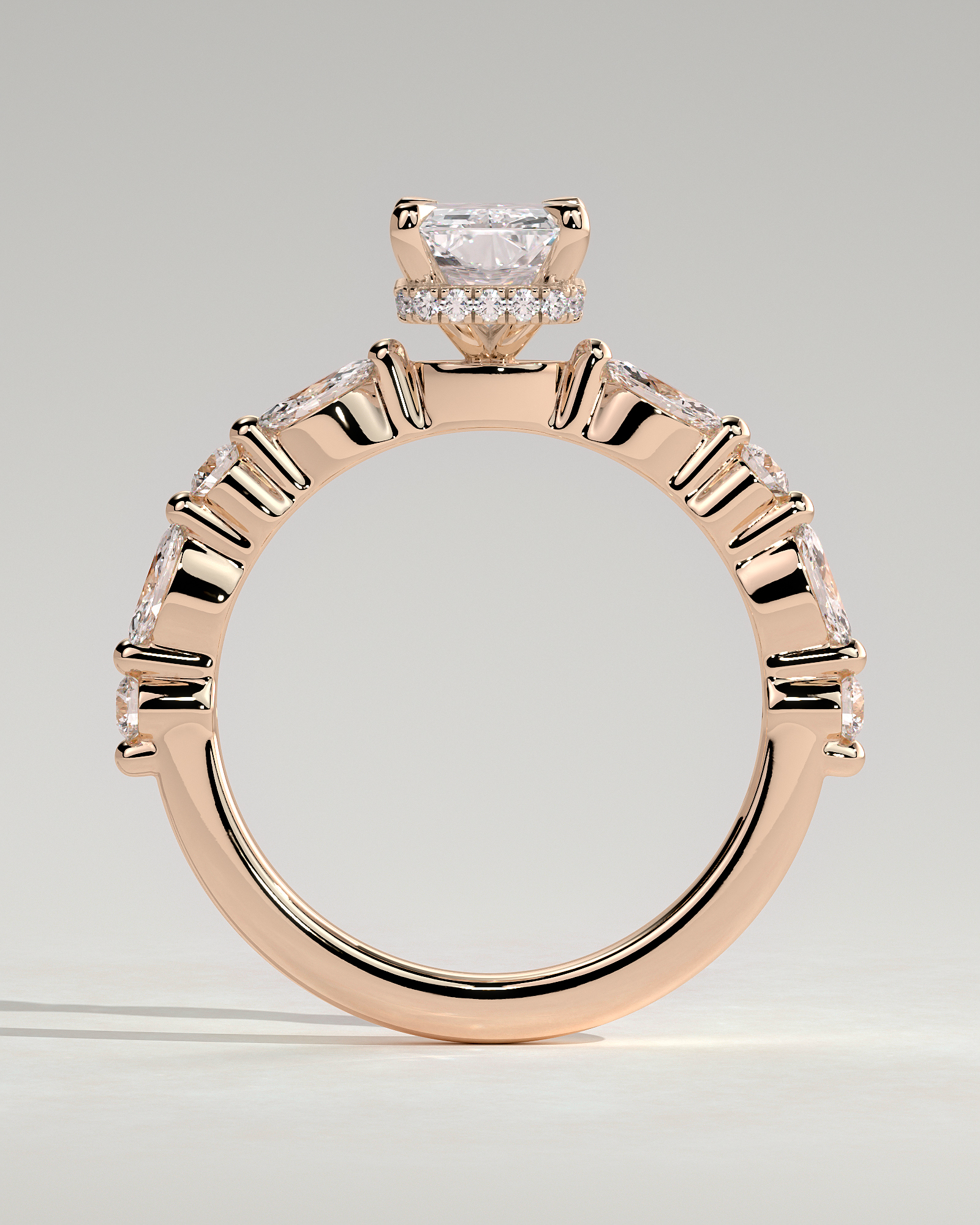 Kyla - 4 Claw Radiant with Hidden Halo & Accent Stones - 18k Rose Gold
