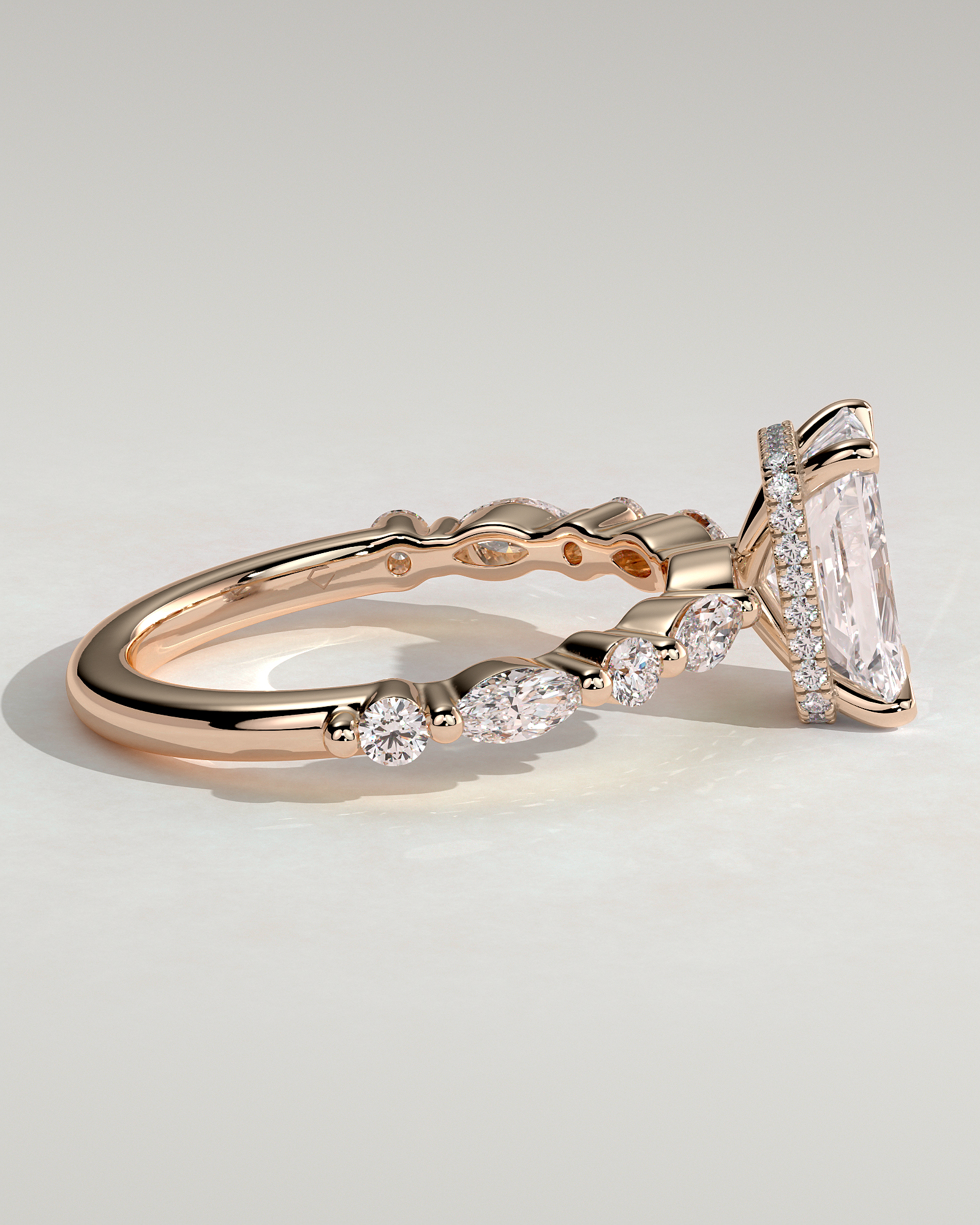 Kyla - 4 Claw Radiant with Hidden Halo & Accent Stones - 18k Rose Gold