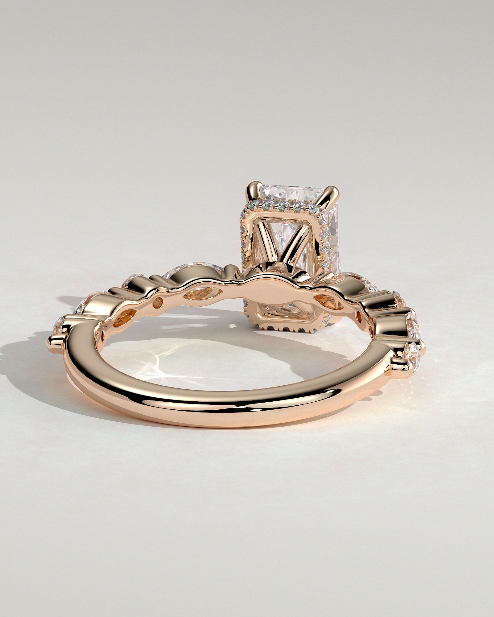 Kyla - 4 Claw Radiant with Hidden Halo & Accent Stones - 18k Rose Gold