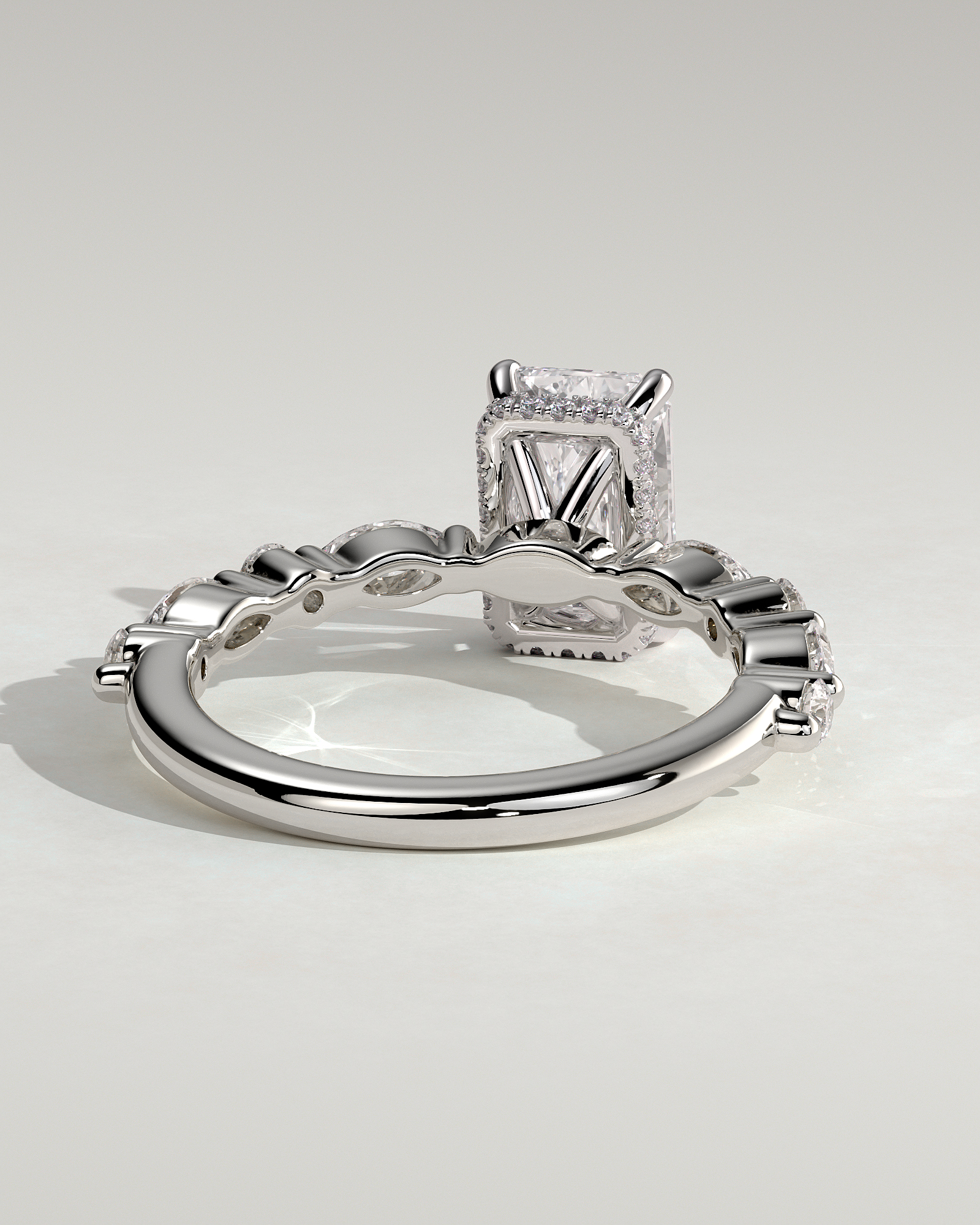 Kyla - 4 Claw Radiant with Hidden Halo & Accent Stones - 18k White Gold