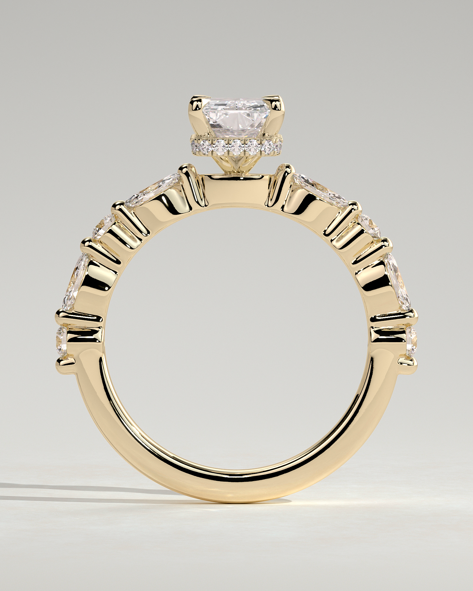 Kyla - 4 Claw Radiant with Hidden Halo & Accent Stones - 18k Yellow Gold