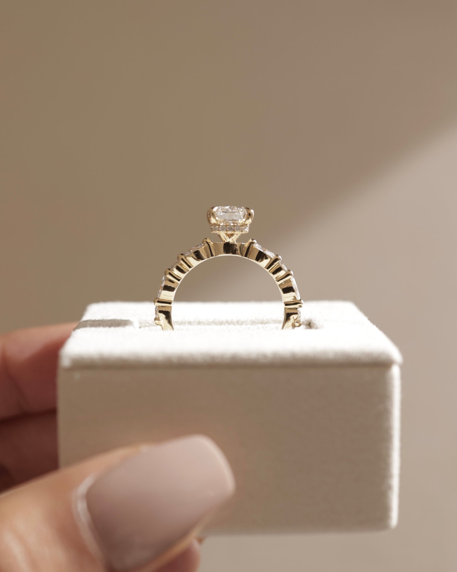 Kyla - 4 Claw Radiant with Hidden Halo & Accent Stones Lifestyle Image