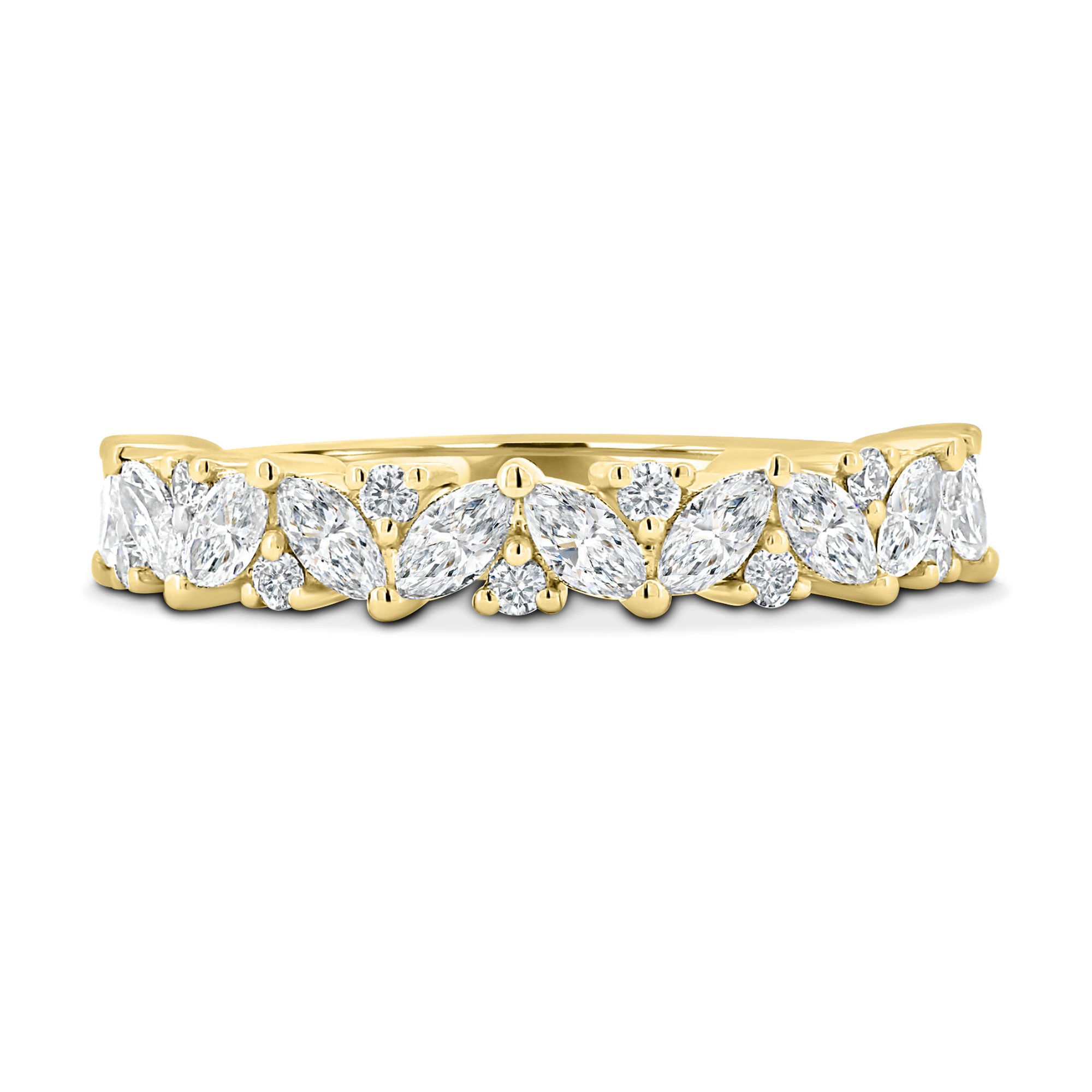 Lana - Round and Marquise Accent Wedding Ring - 18k Yellow Gold