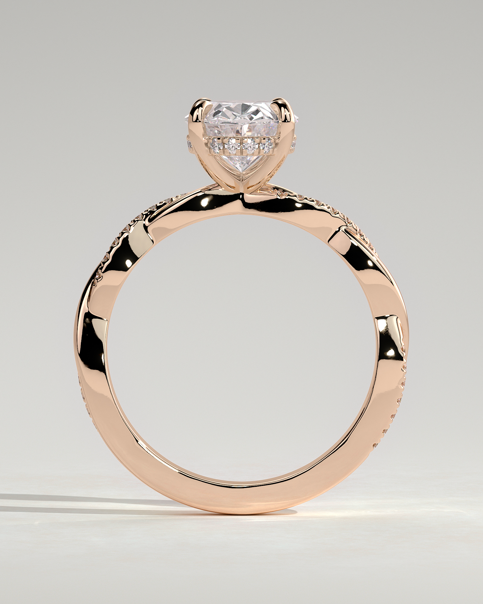 Lara - Oval Solitaire with Twisted Pav Band - 18k Rose Gold