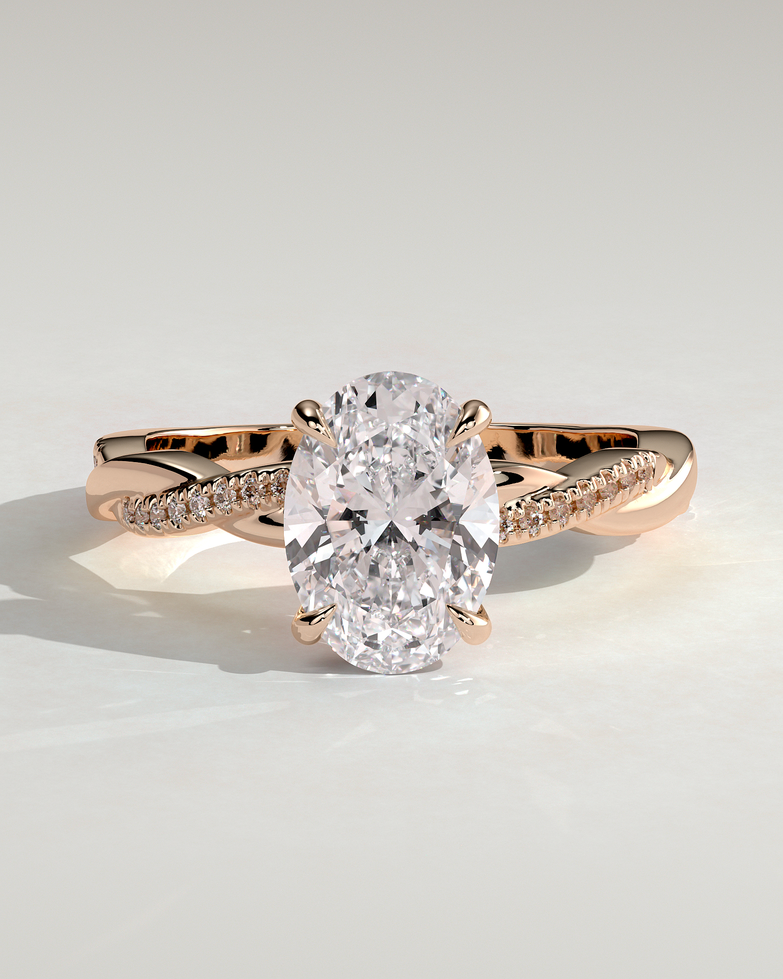 Lara - Oval Solitaire with Twisted Pav Band - 18k Rose Gold