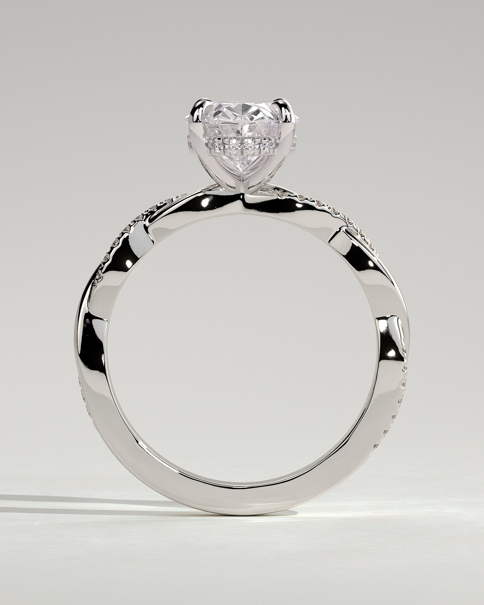 Lara - Oval Solitaire with Twisted Pav Band - 18k White Gold