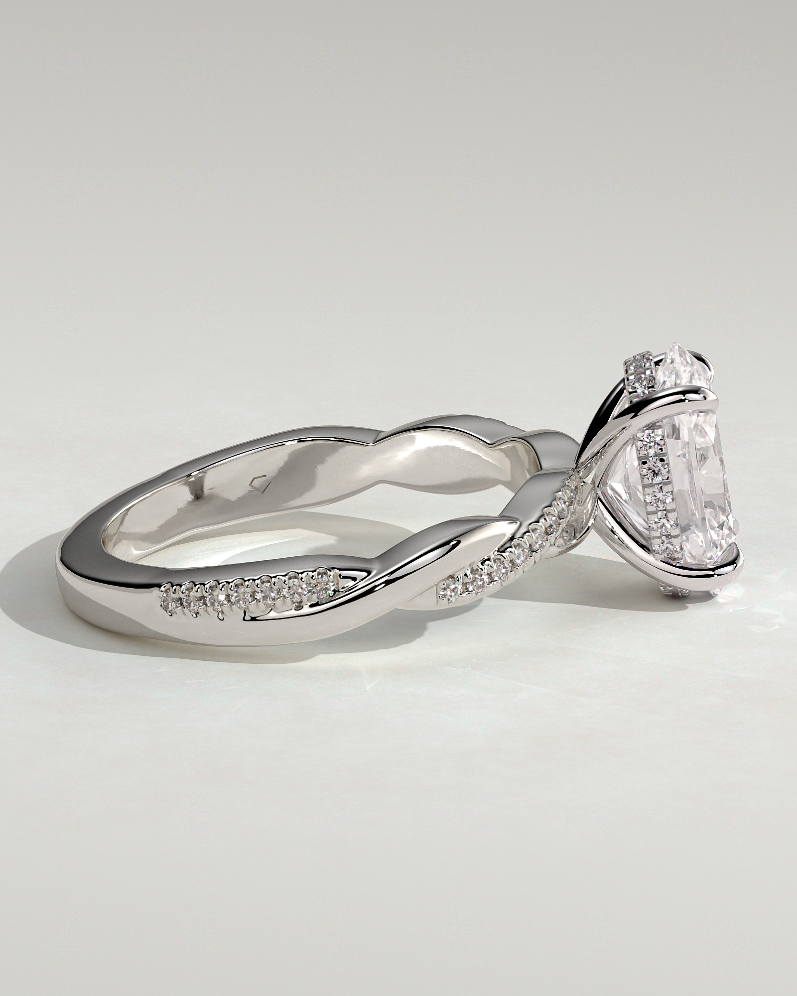 Lara - Oval Solitaire with Twisted Pav Band - 18k White Gold