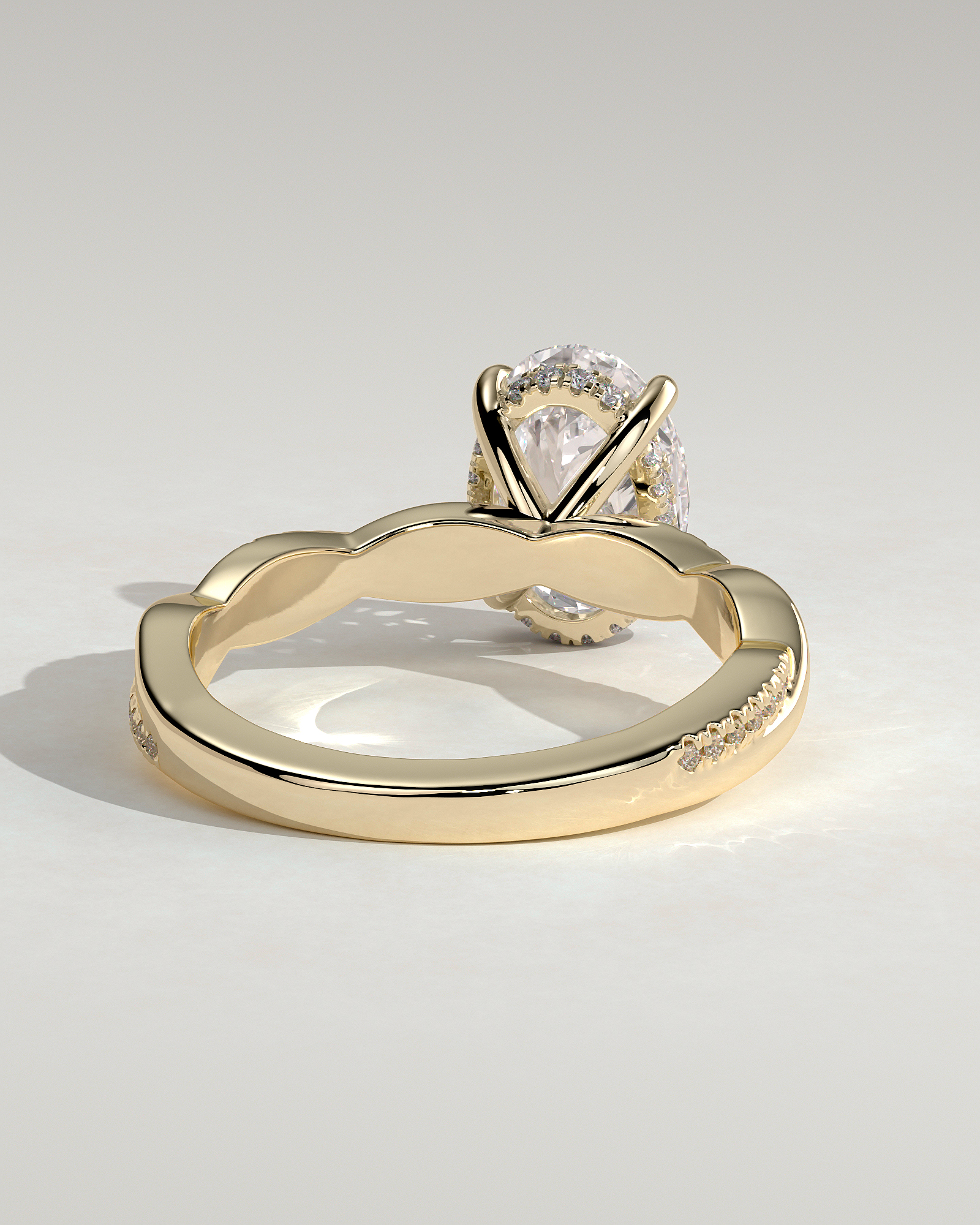 Lara - Oval Solitaire with Twisted Pav Band - 18k Yellow Gold