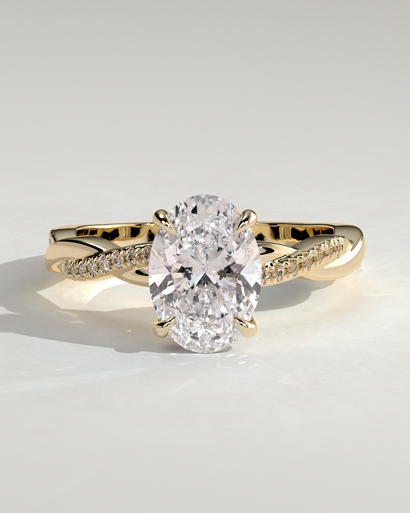 Lara - Oval Solitaire with Twisted Pav Band - 18k Yellow Gold