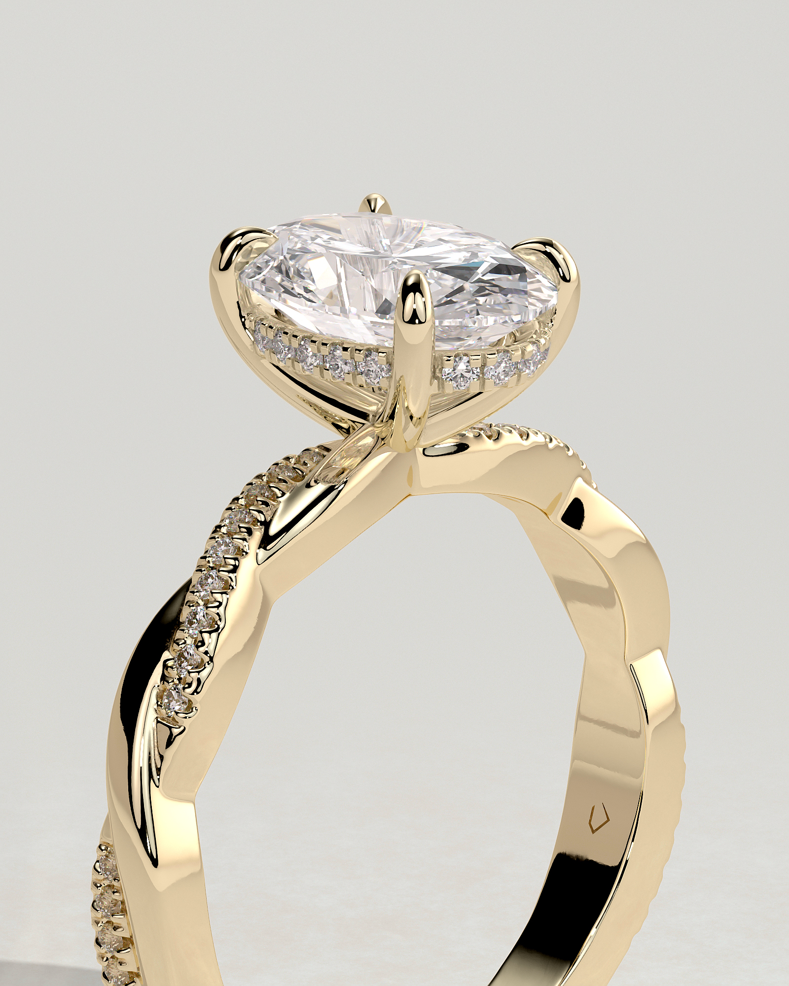 Lara - Oval Solitaire with Twisted Pav Band - 18k Yellow Gold