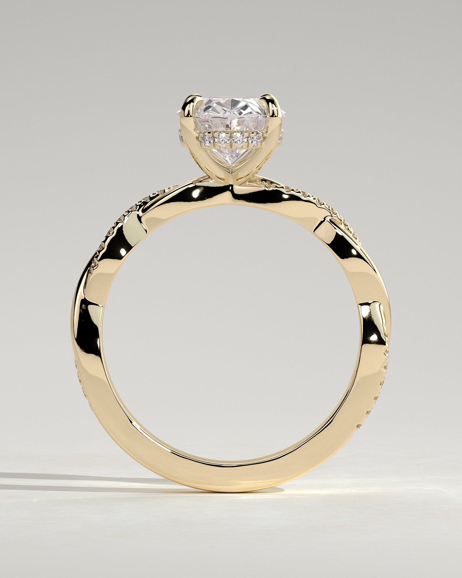 Lara - Oval Solitaire with Twisted Pav Band - 18k Yellow Gold
