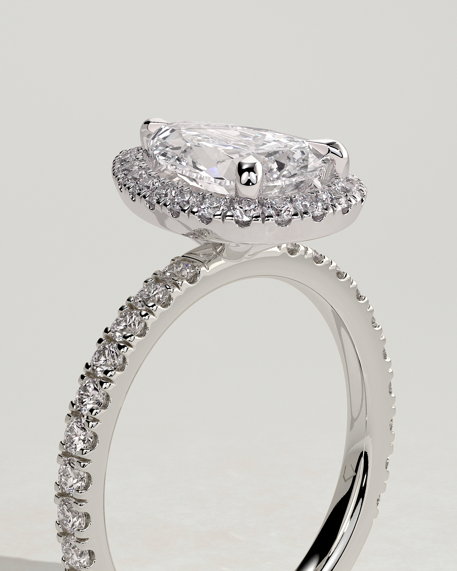 Lauren - Pear Halo with Pav Set - 18k White Gold