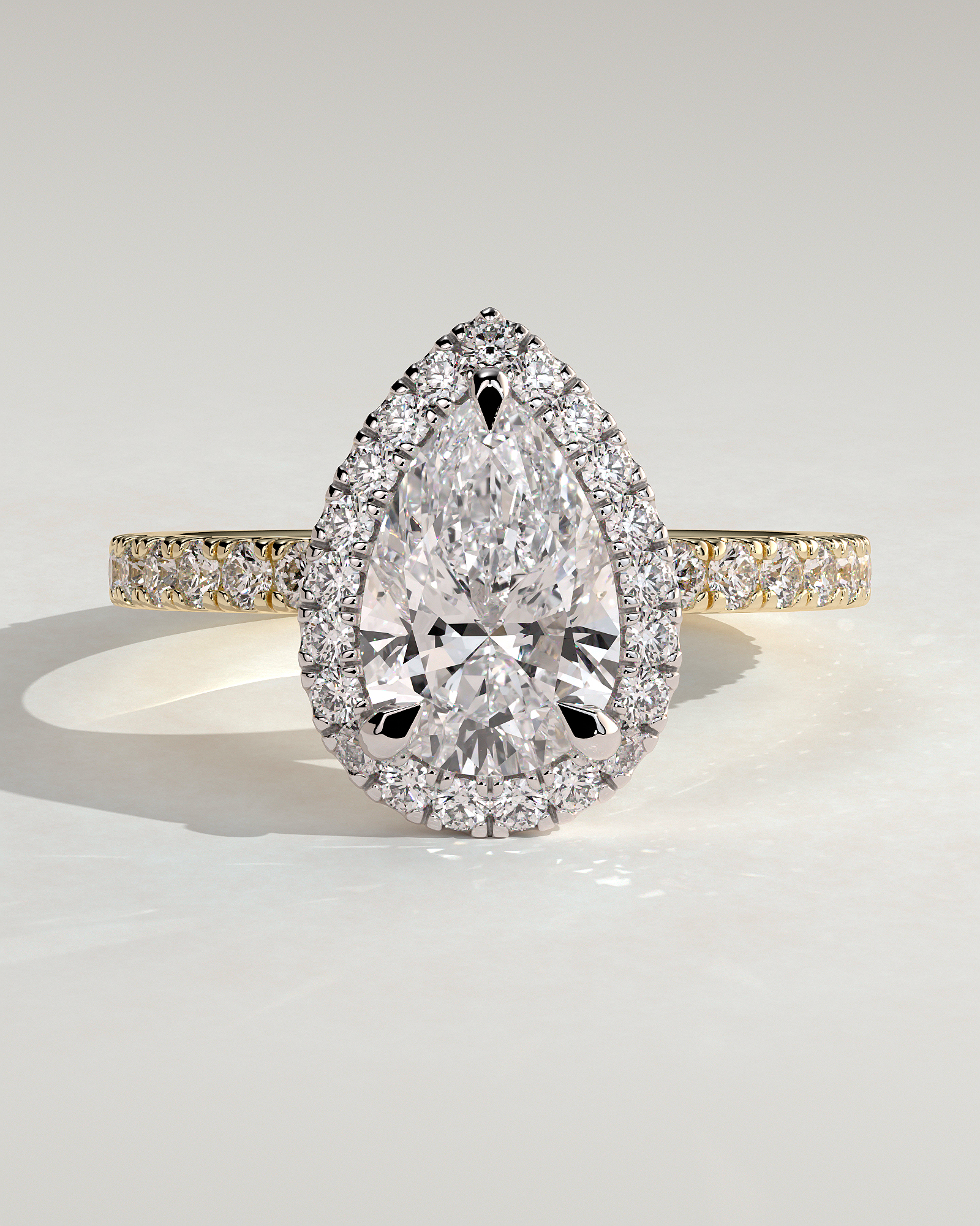 Lauren - Pear Halo with Pav Set - 18k Yellow Gold / 18k White Gold